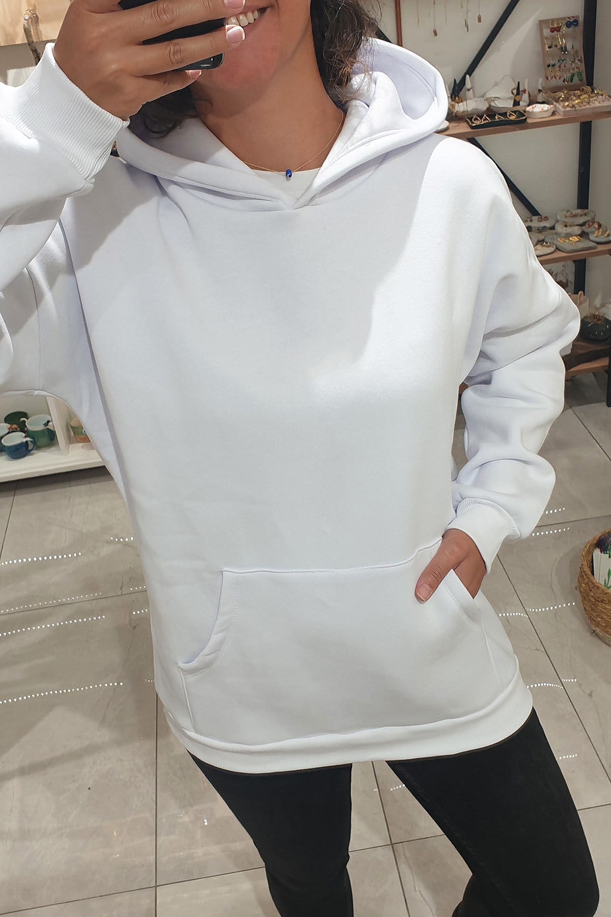 Beyaz Basıc Sweatshırt