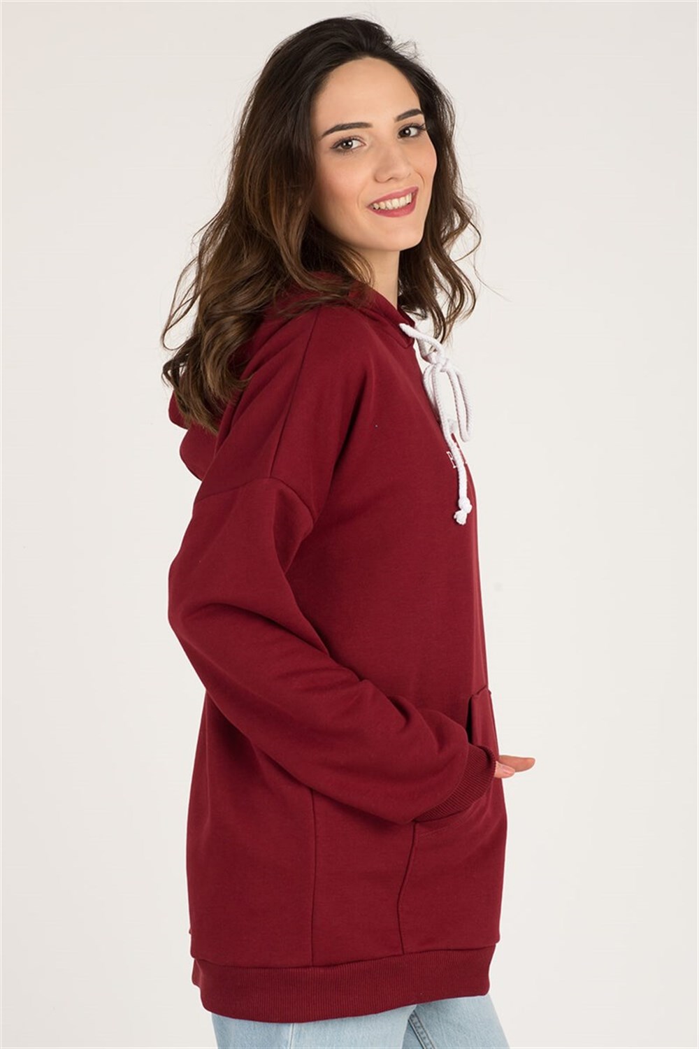 BORDO KAPÜŞONLU BUGÜN BÖYLE SWEATSHIRT