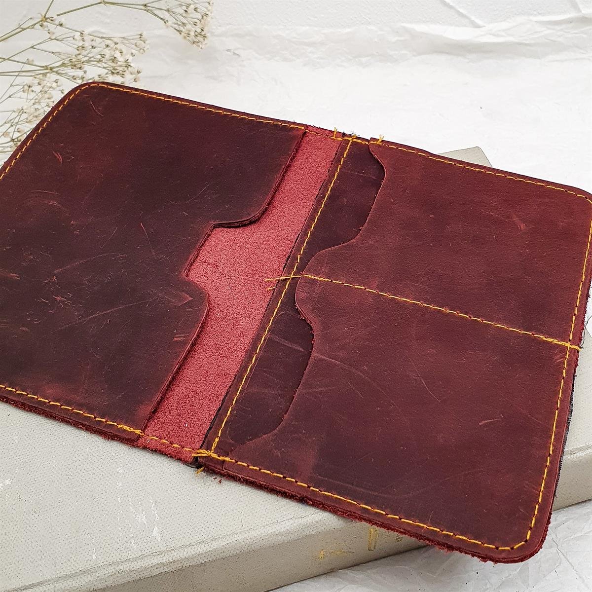 Deri Pasaportluk - El Yapımı Gerçek Deri - Bordo