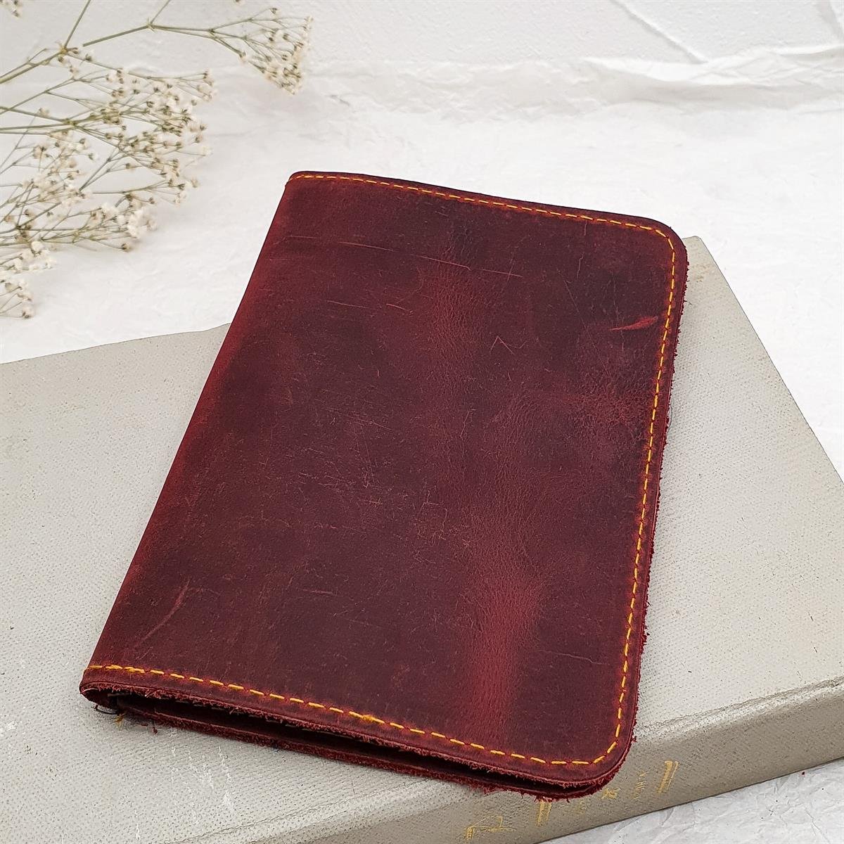 Deri Pasaportluk - El Yapımı Gerçek Deri - Bordo