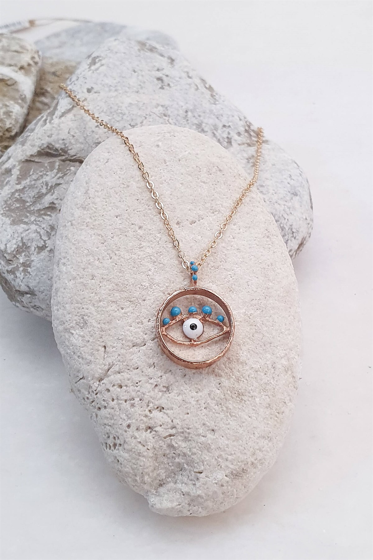 Evil Eye Kolye - Bronz Üzeri Altın Kaplama - Mavi