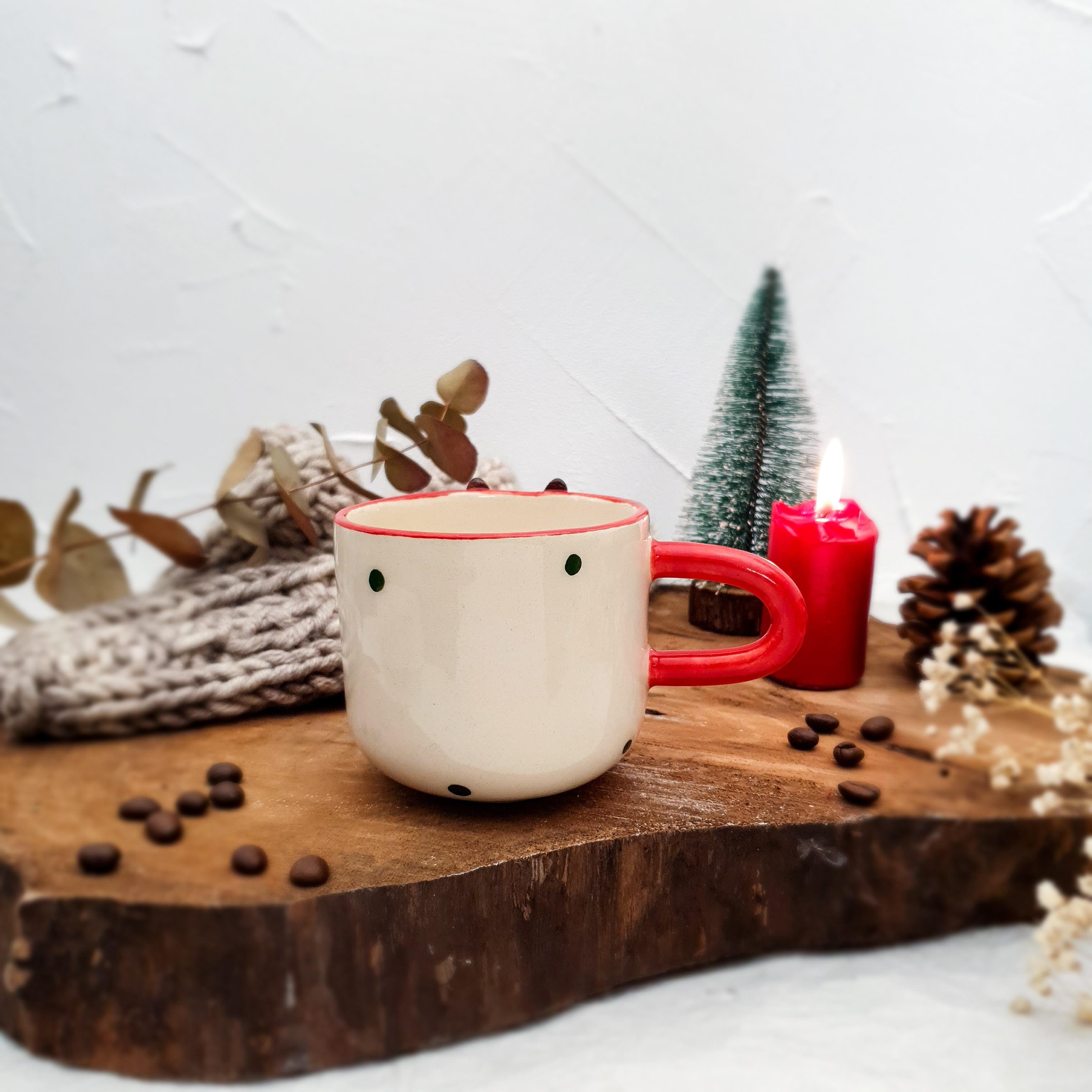 Geyikli Kahve Fincanı - Yılbaşı Temalı - El Yapımı Seramik - Duble Boy