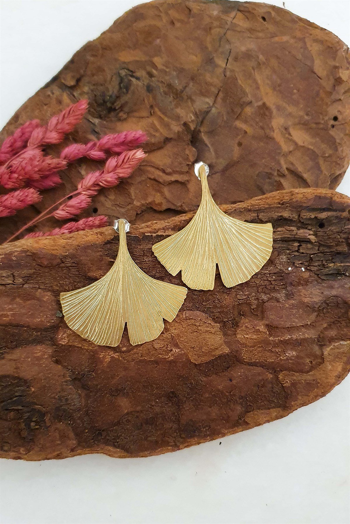 Ginkgo Ağacı Küpe - El Yapımı - Pirinç