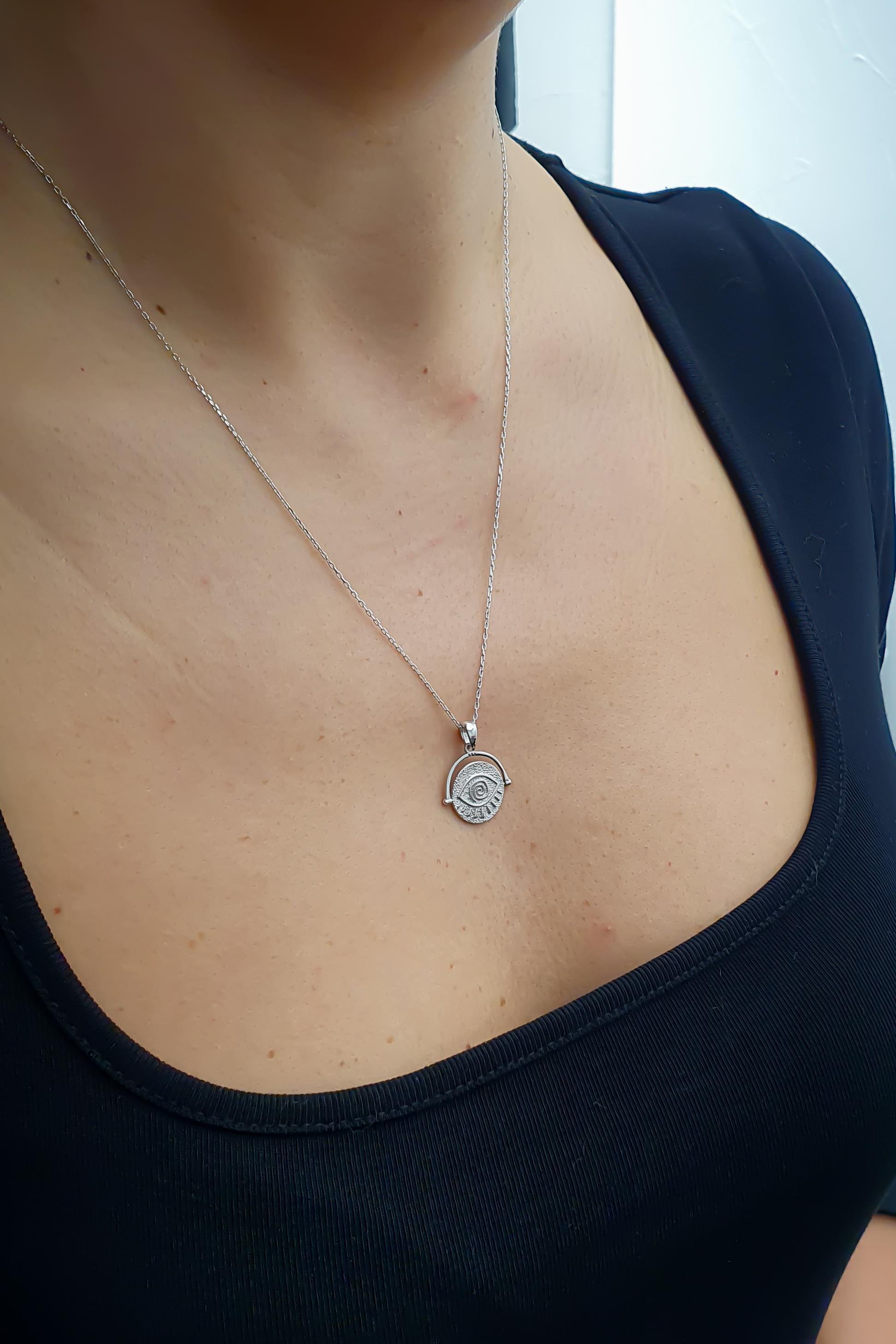 Göz Figürlü Kolye Gümüş El Yapımı Akış ve Yeniden Doğum Sembolü