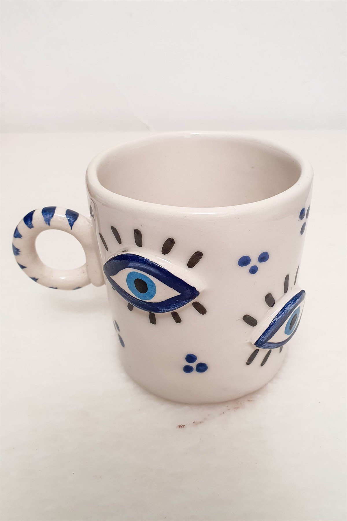 Göz Figürlü Nazar Kahve Fincanı - El Yapımı Seramik