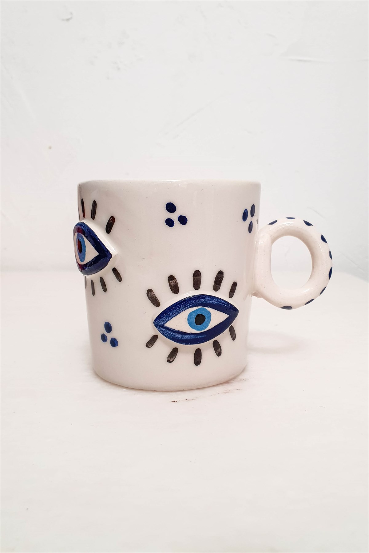 Göz Figürlü Nazar Kahve Fincanı - El Yapımı Seramik