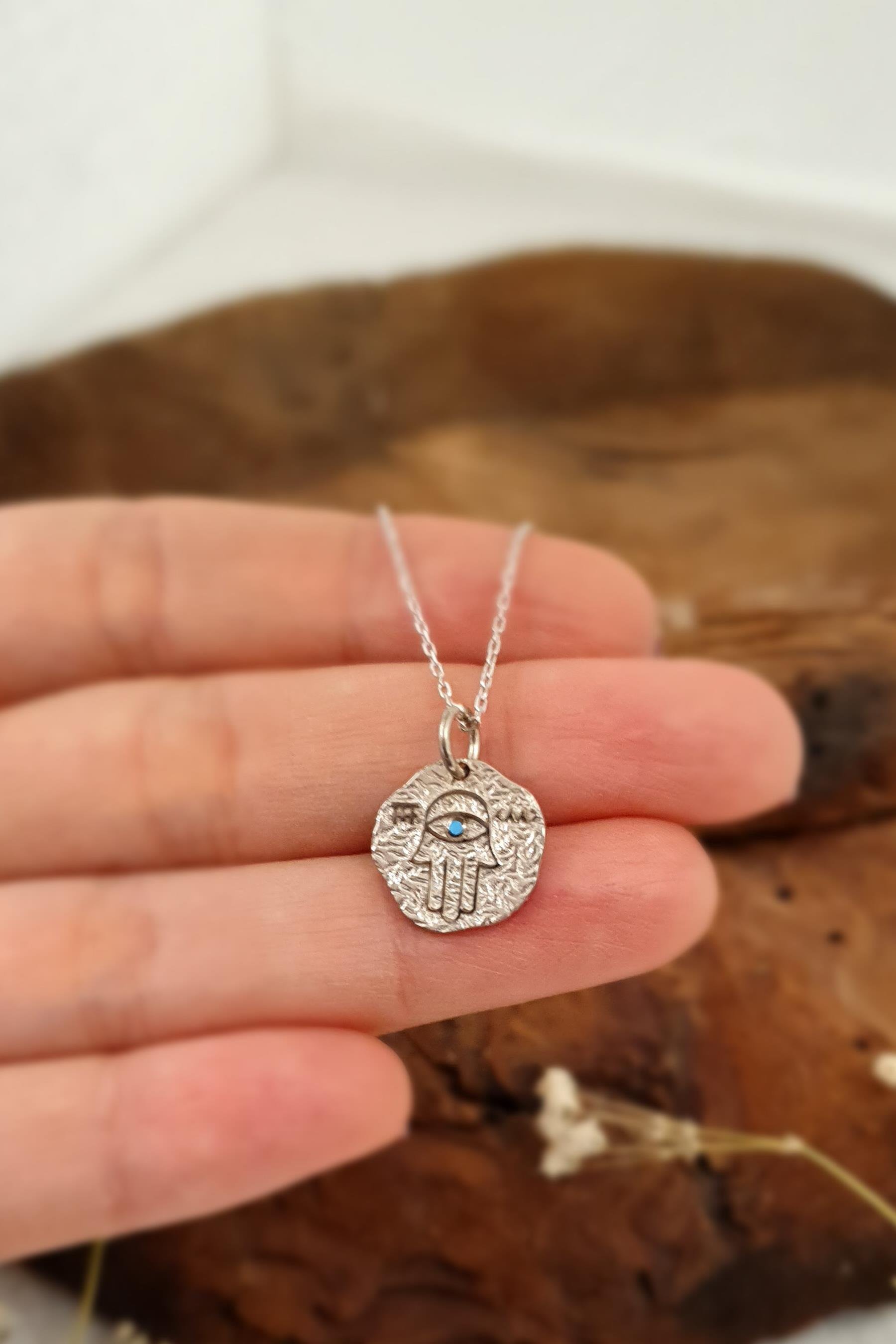 Hamsa Kolye Fatmanın Eli Doğal Taşlı