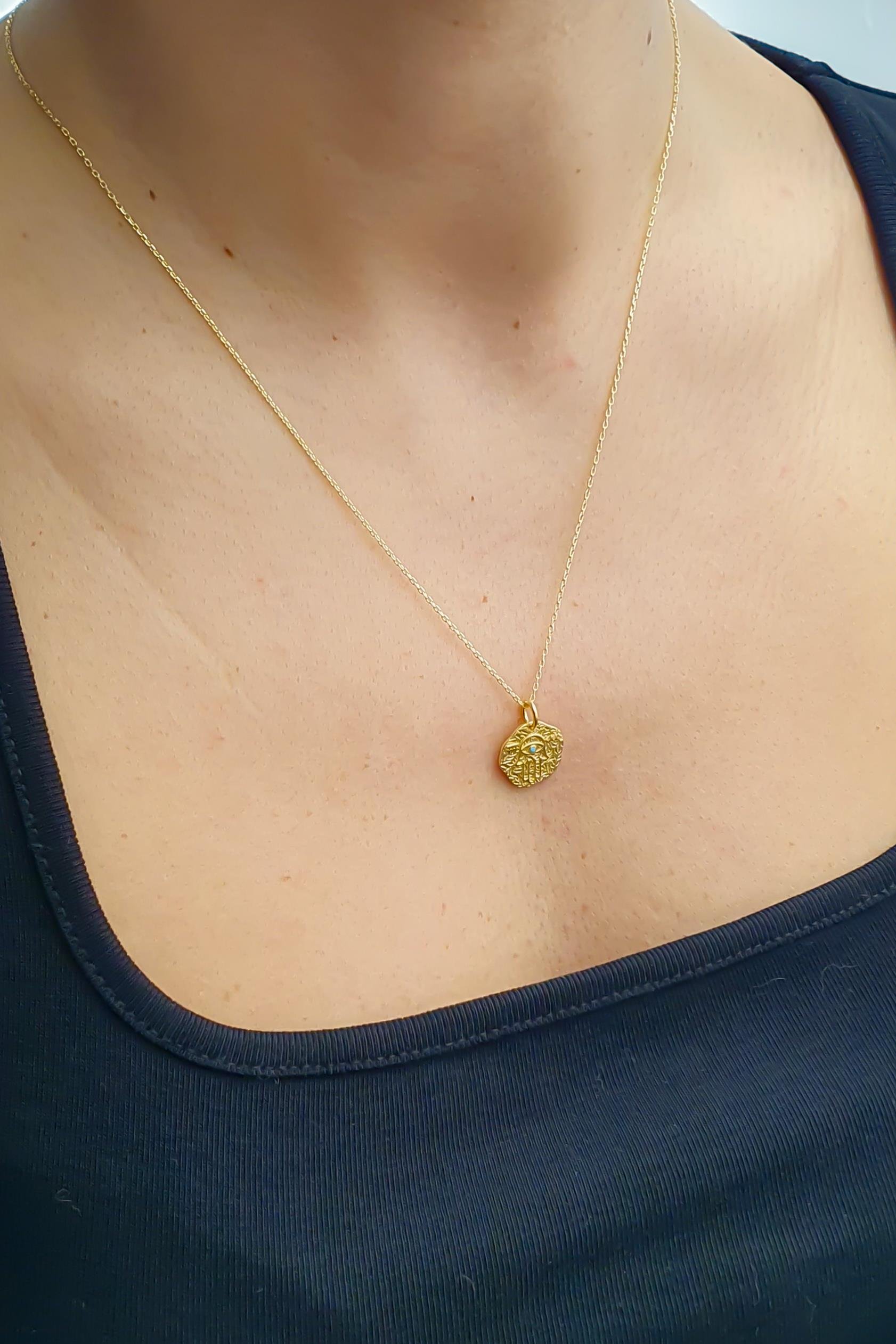 Hamsa Kolye Fatmanın Eli Doğal Taşlı Gümüş Üzeri Altın Kaplama Kolye