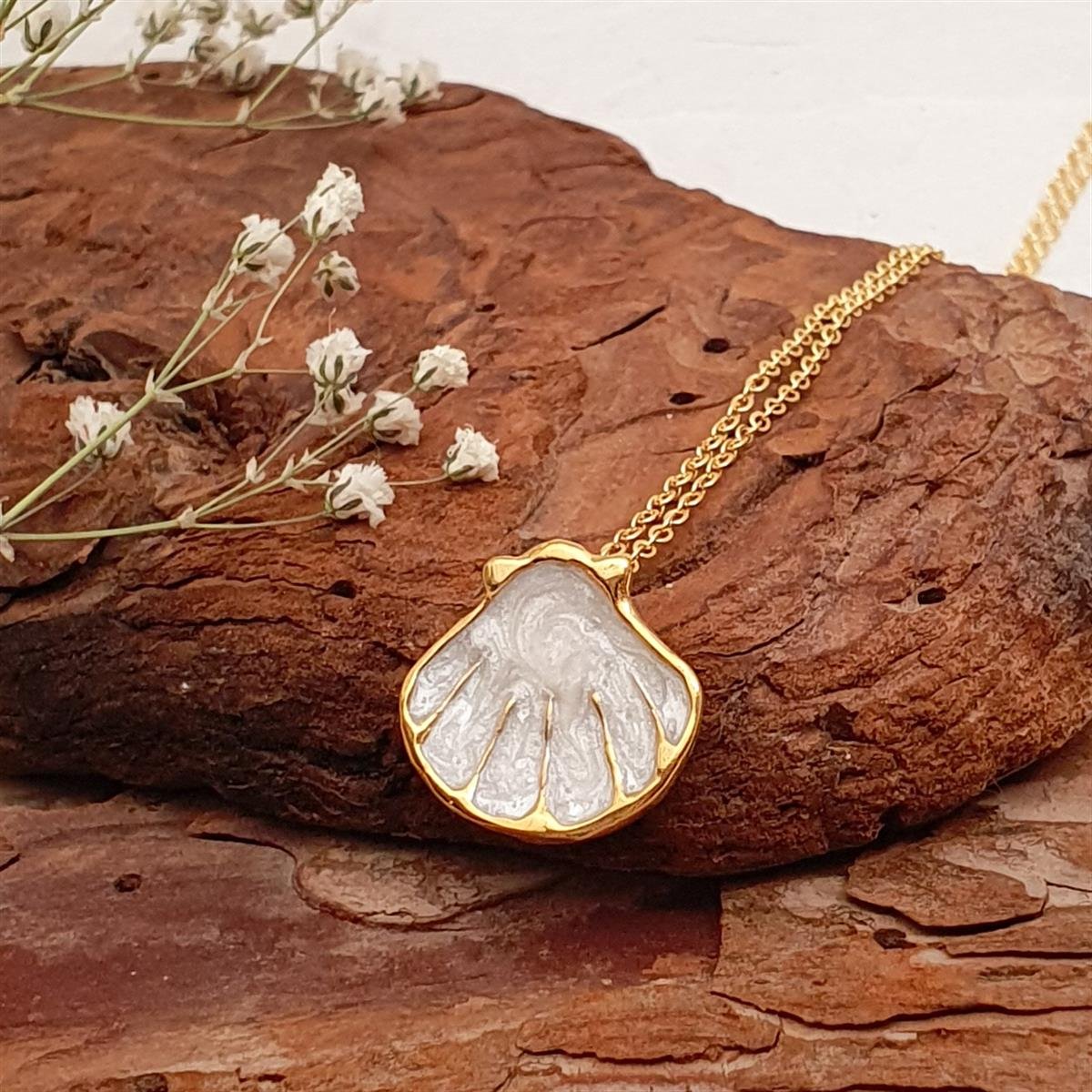 İstiridye Kolye - Bronz Üzeri 22k Altın Kaplama