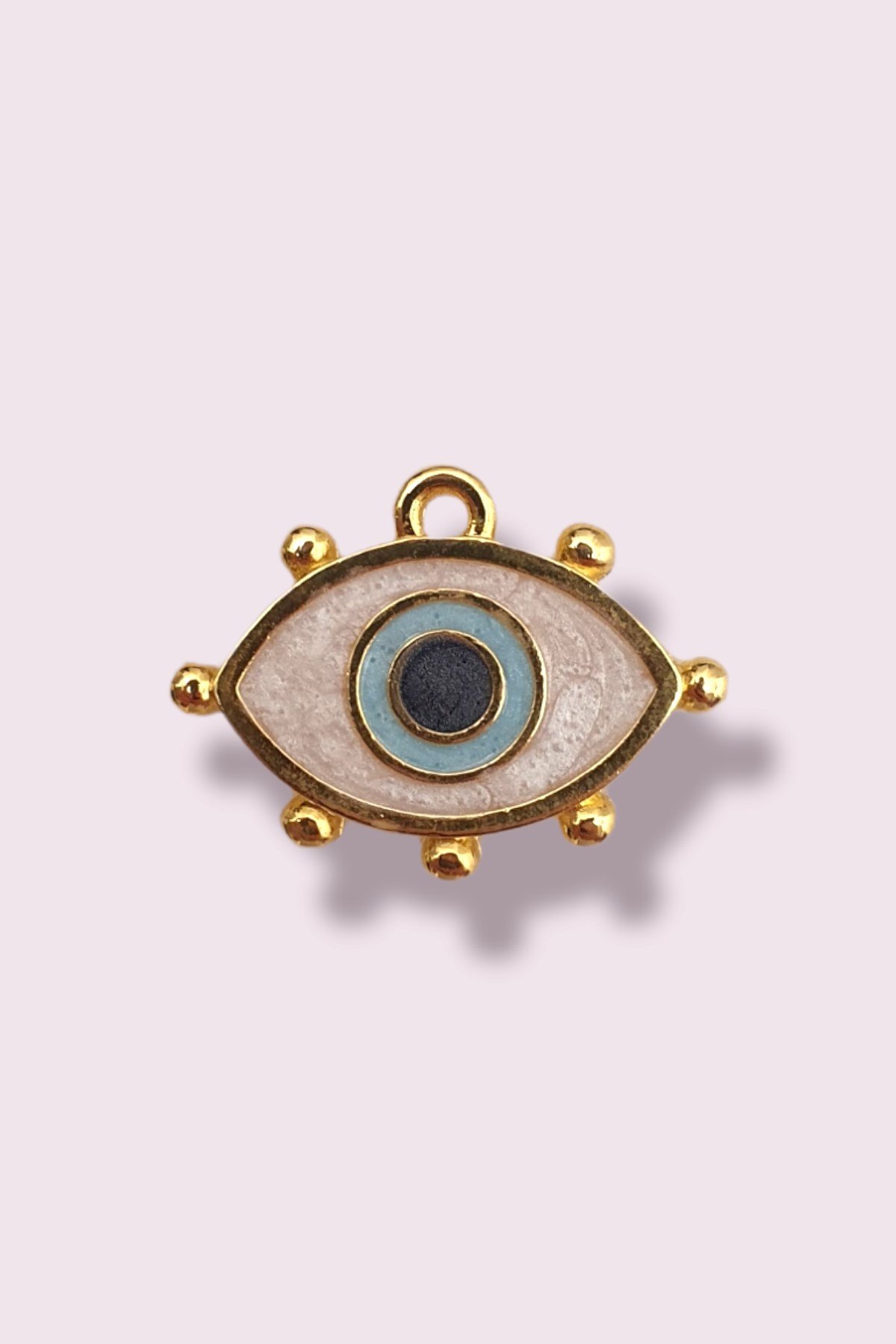 Küçük Halkalı Göz Kolye Ucu - Evil Eye Kolye Ucu - Beyaz Mineli