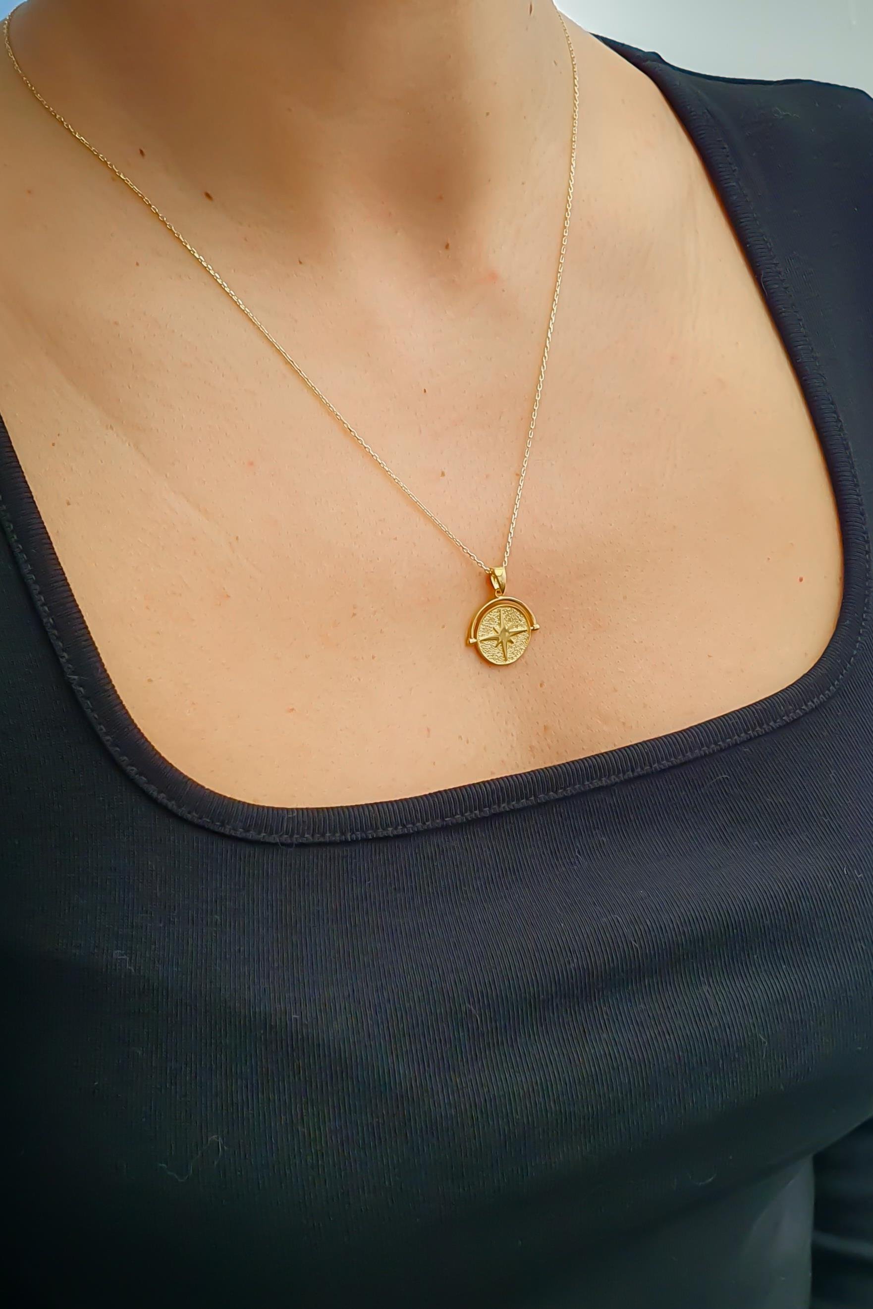 Kutup Yıldızı Kolye Gümüş Üzeri Altın Kaplama El Yapımı