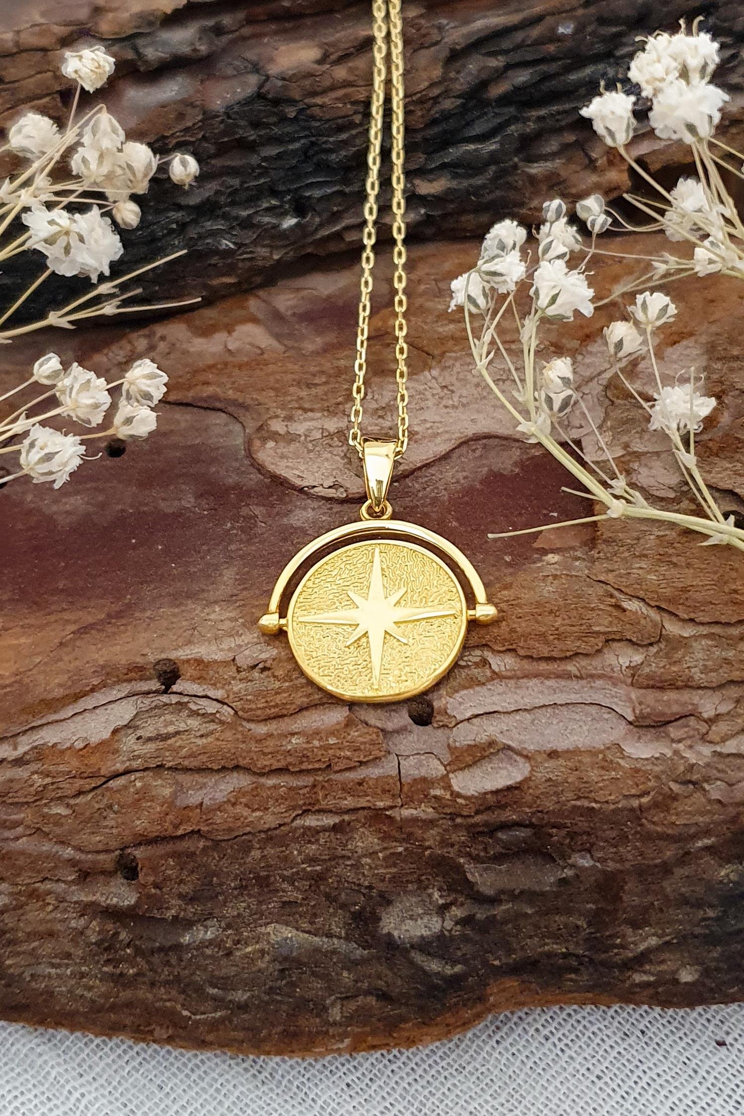 Kutup Yıldızı Kolye Gümüş Üzeri Altın Kaplama El Yapımı