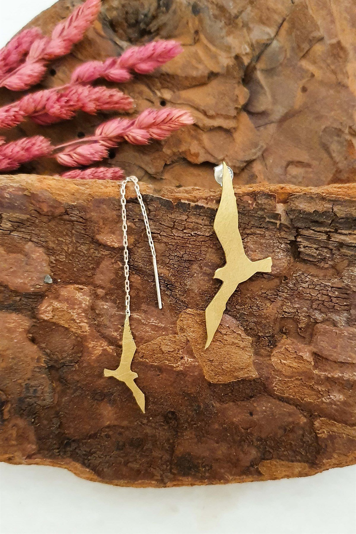 Martı Asimetrik Küpe - El Yapımı - Pirinç