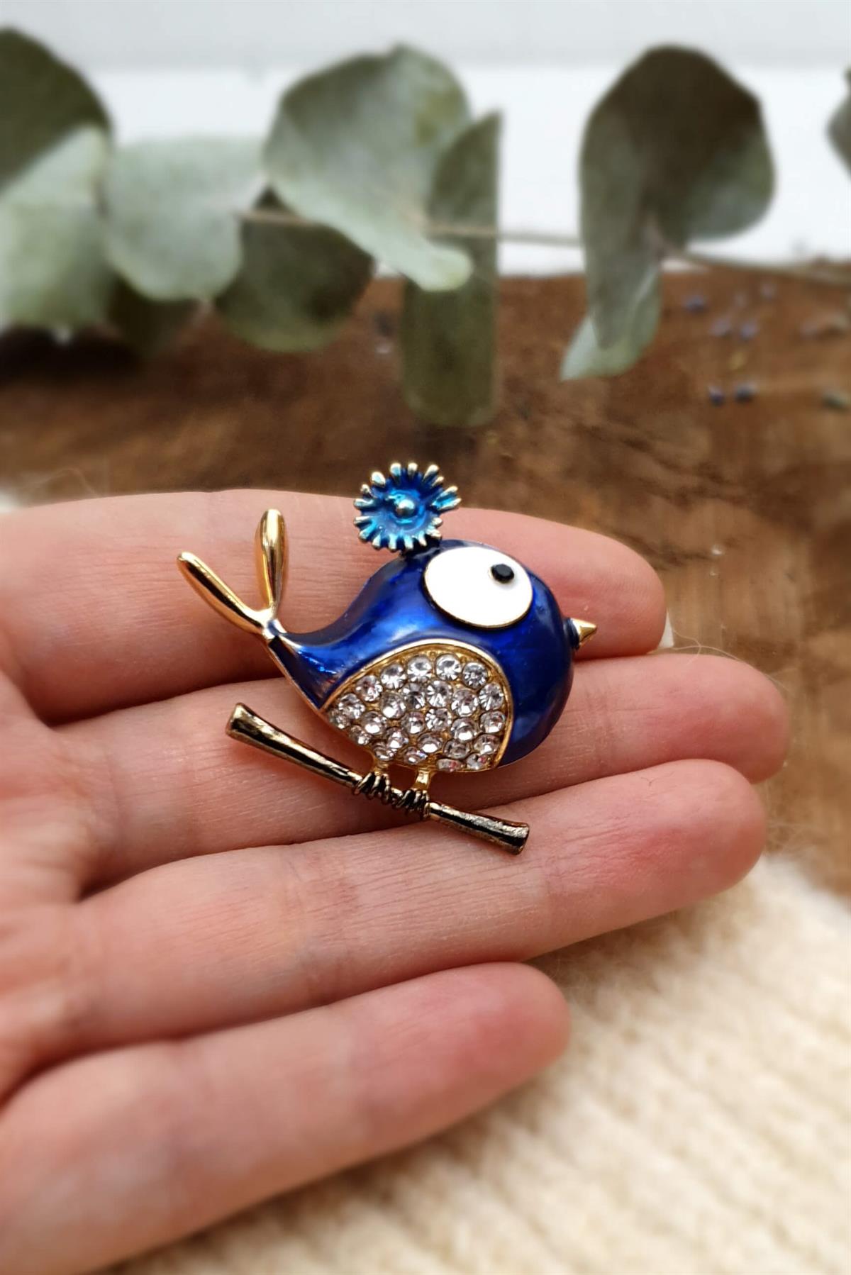 Mavi Kuş Yaka İğnesi - Broş - Kuş Figürlü