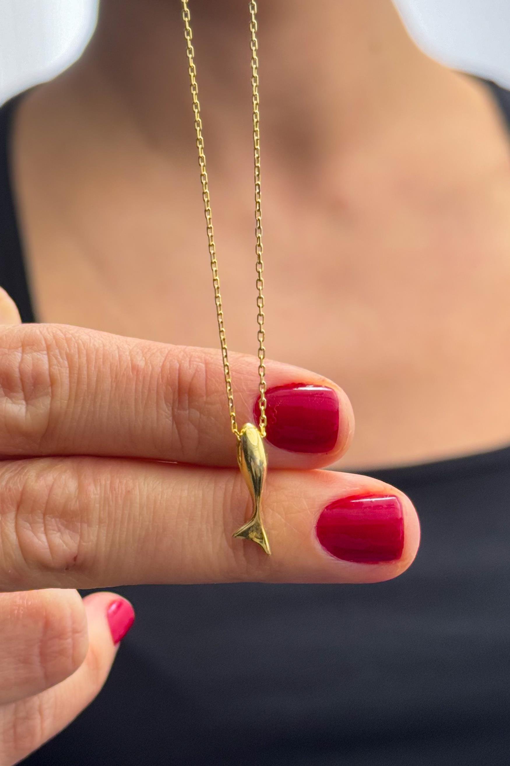 Minimal Balina Kolye Gümüş Üzeri Altın Kaplama El Yapımı