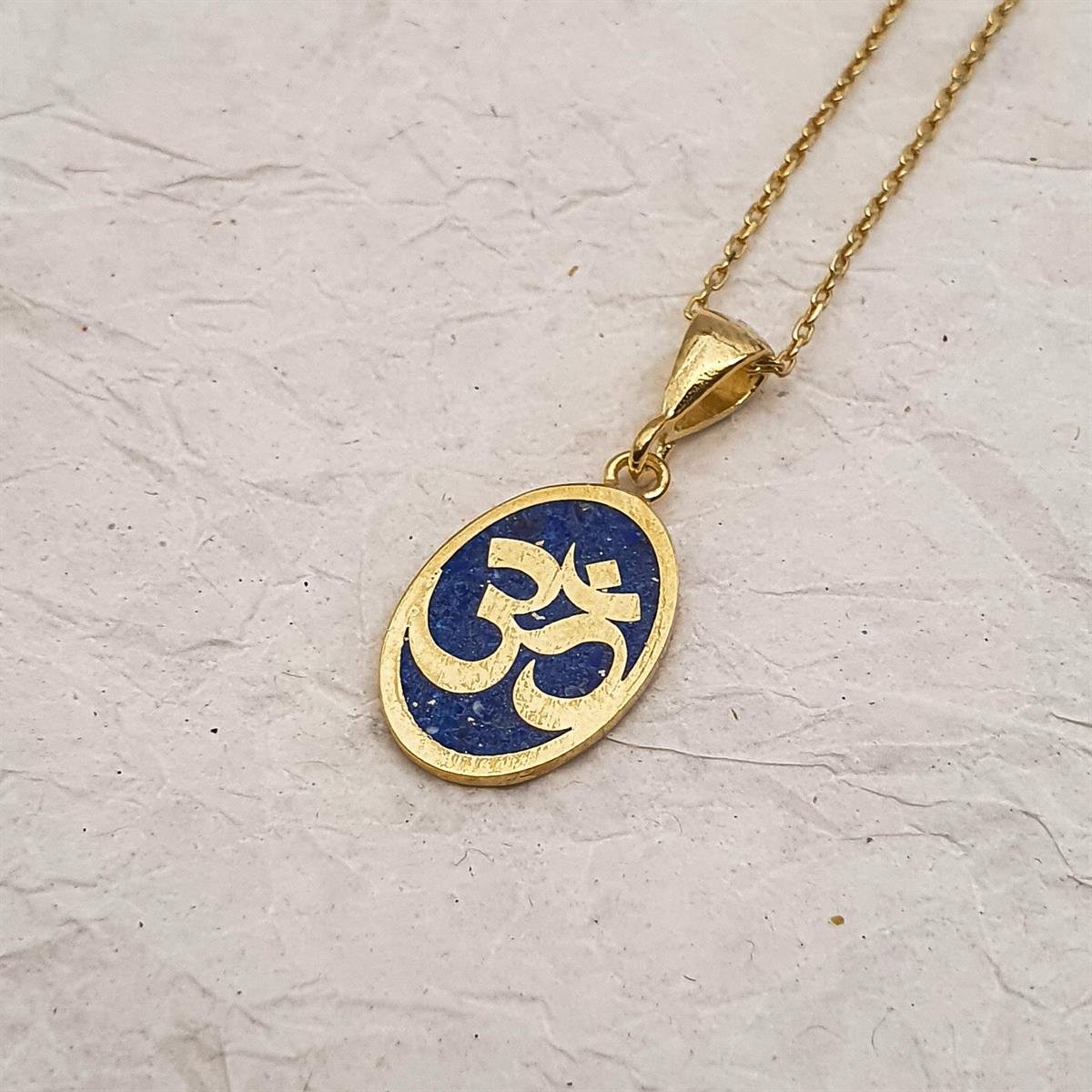 Om Kolye - Lapis Taşı - 925 Ayar Gümüş Üzeri Altın Kaplama