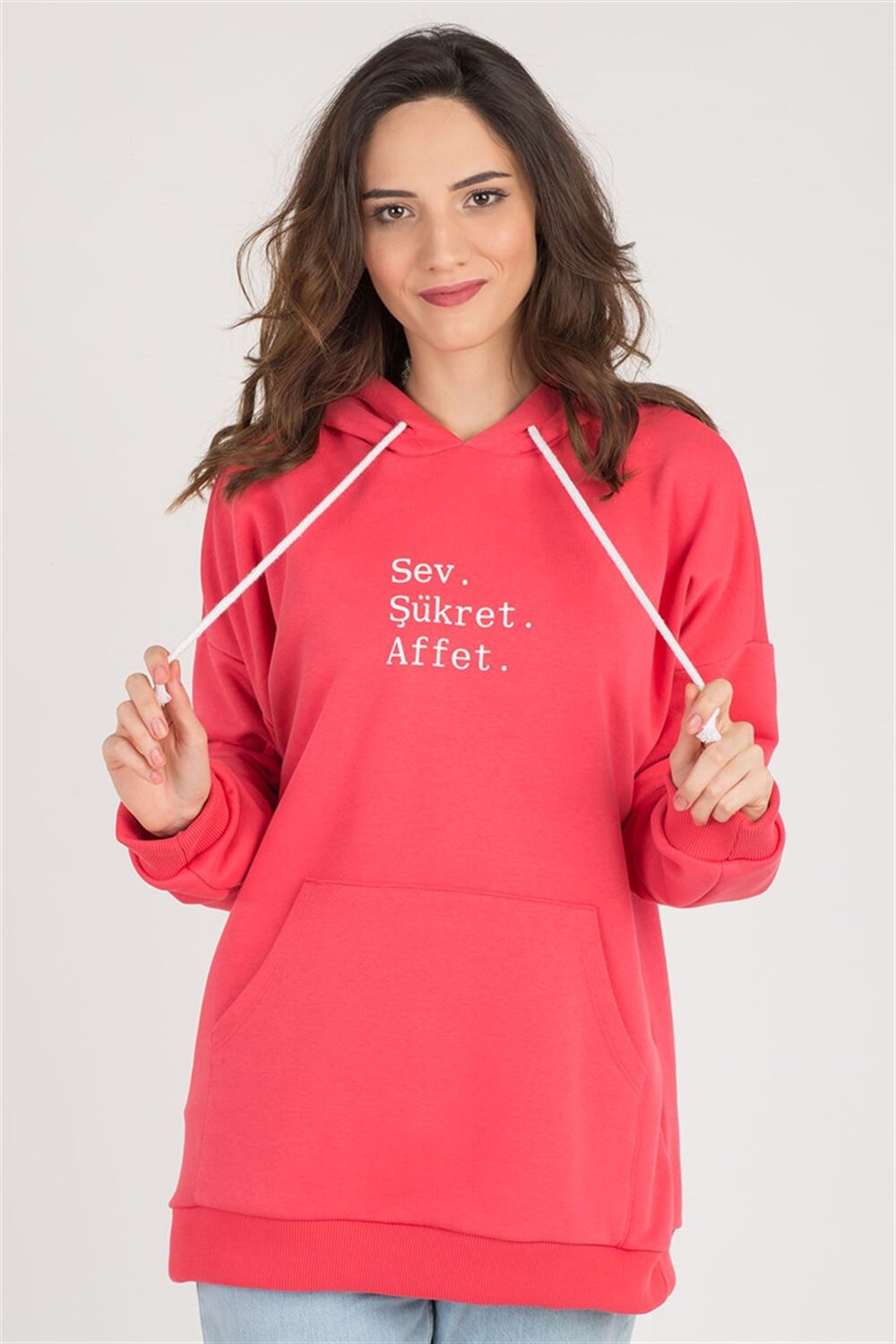 PEMBE KAPÜŞONLU SEV & ŞÜKRET & AFFET SWEATSHIRT