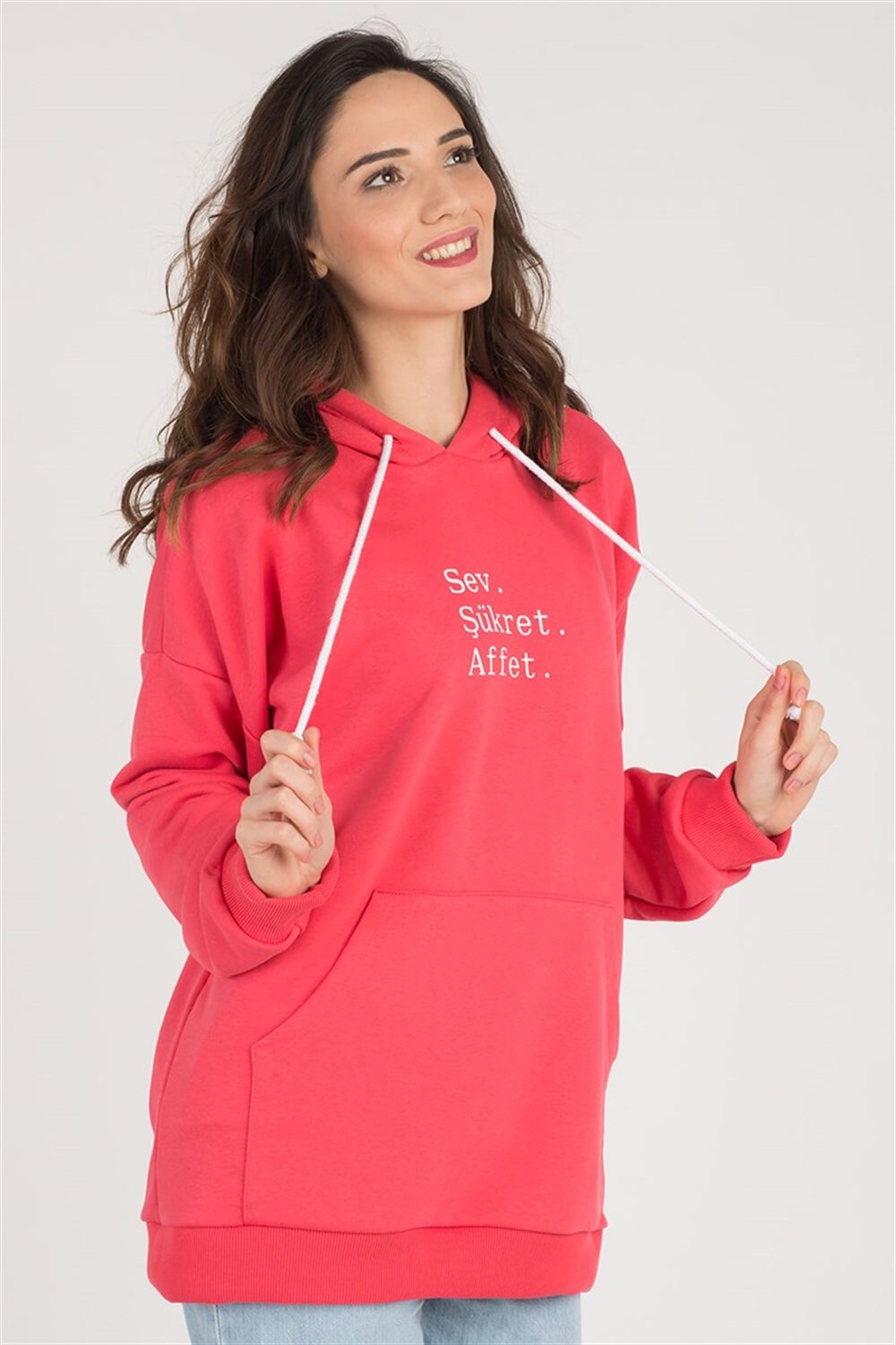 PEMBE KAPÜŞONLU SEV & ŞÜKRET & AFFET SWEATSHIRT