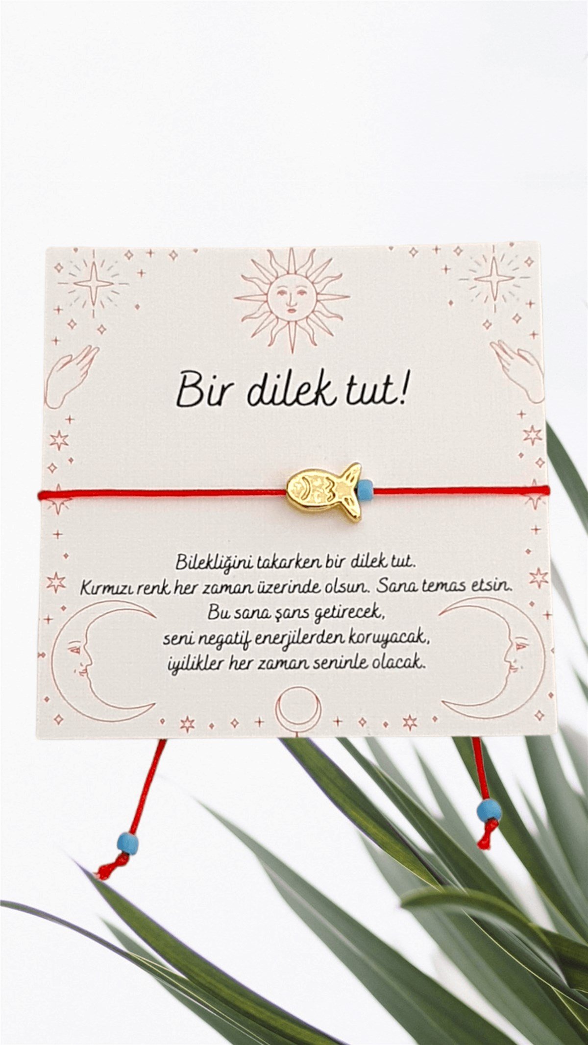 Şans Bilekliği - Kırmızı İp Bileklik - Dilek Bilekliği - Küçük Balık Figürlü