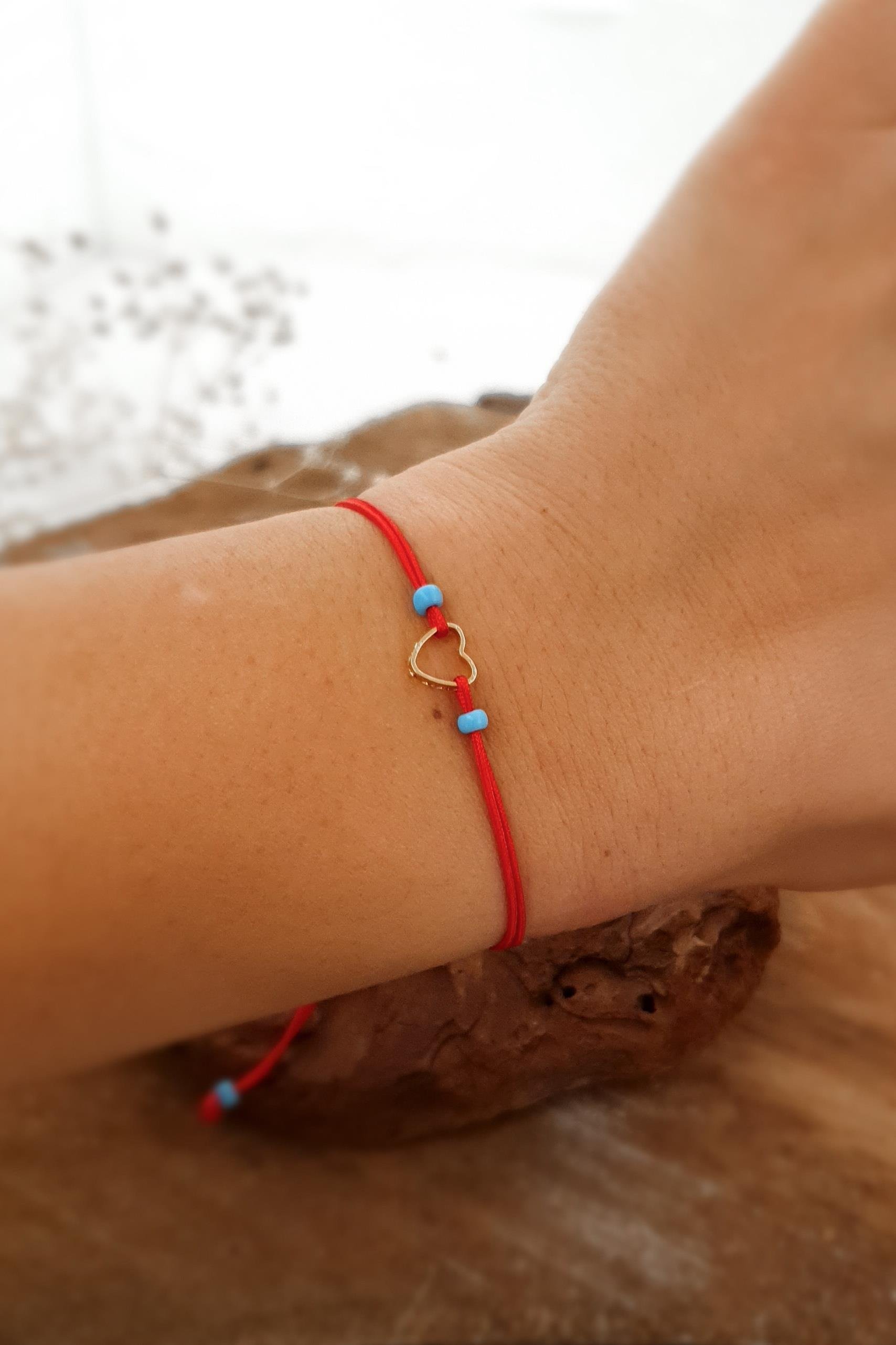 Şans Bilekliği - Kırmızı İp Bileklik - Dilek Bilekliği - Minik Boncuklu