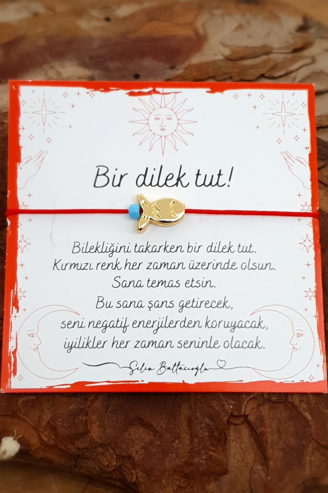 Şans Bilekliği - Kırmızı İp Bileklik - Dilek Bilekliği - Küçük Balık Figürlü