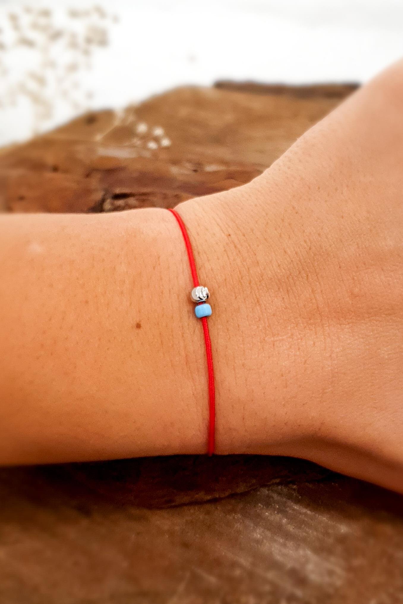 Şans Bilekliği - Kırmızı İp Bileklik - Gümüş Boncuk