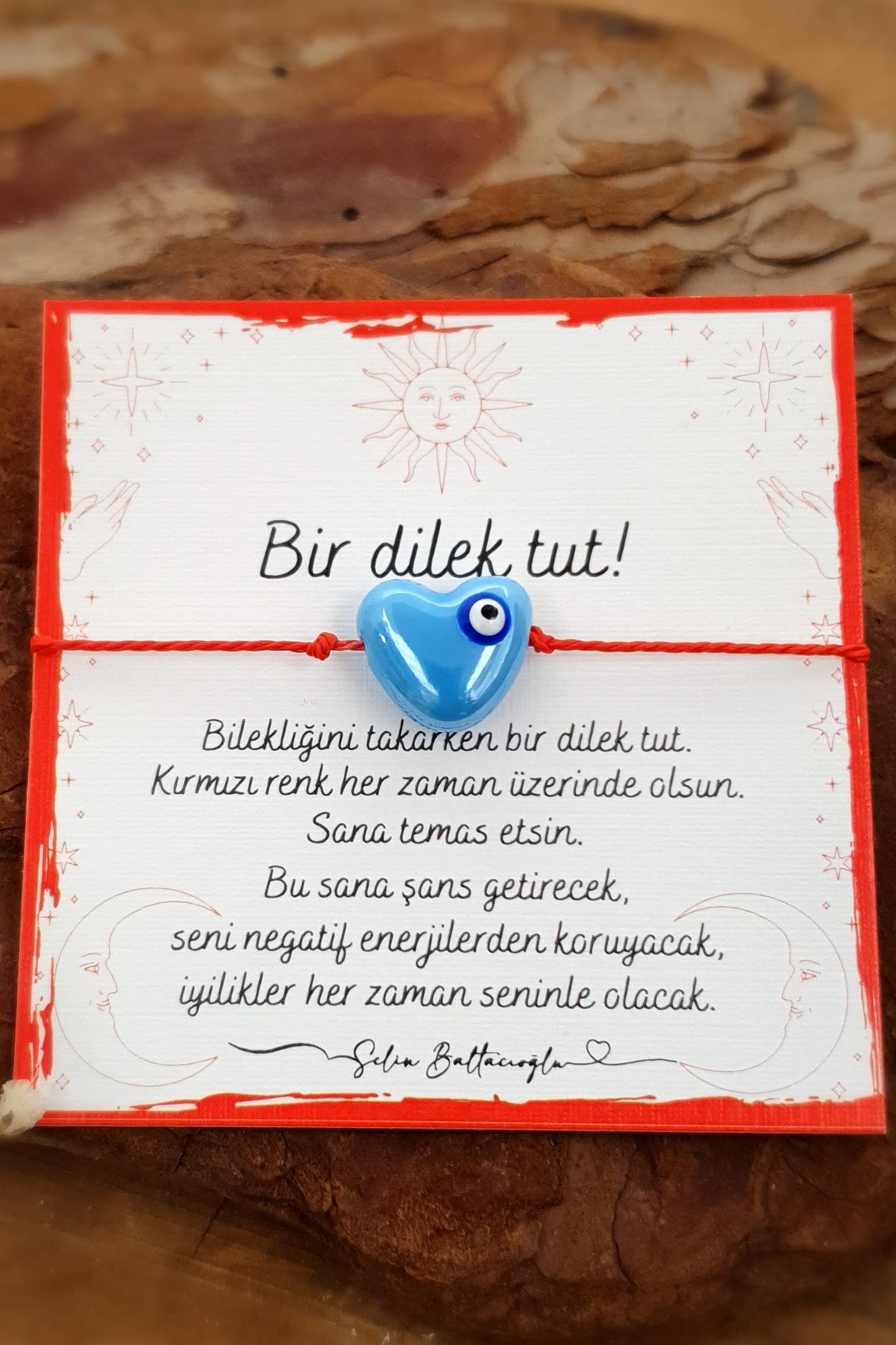 Şans Bilekliği - Kırmızı İp Bileklik - Mavi Kalp