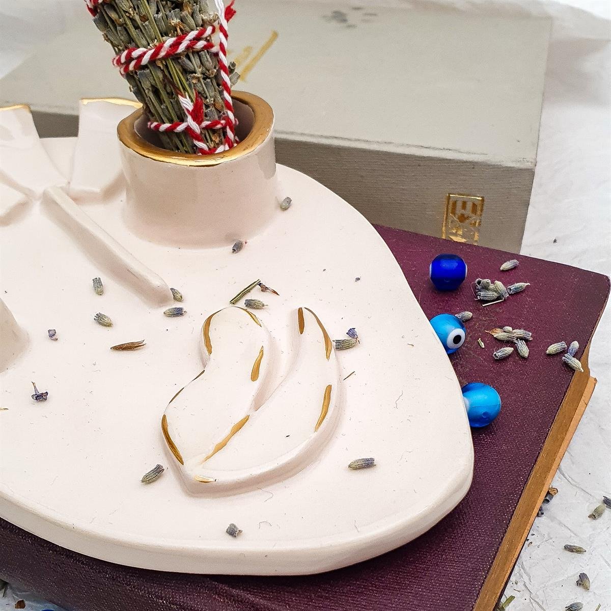 Soyut Suratlı Palo Santo ve Tütsü Tabağı - El Yapımı Seramik