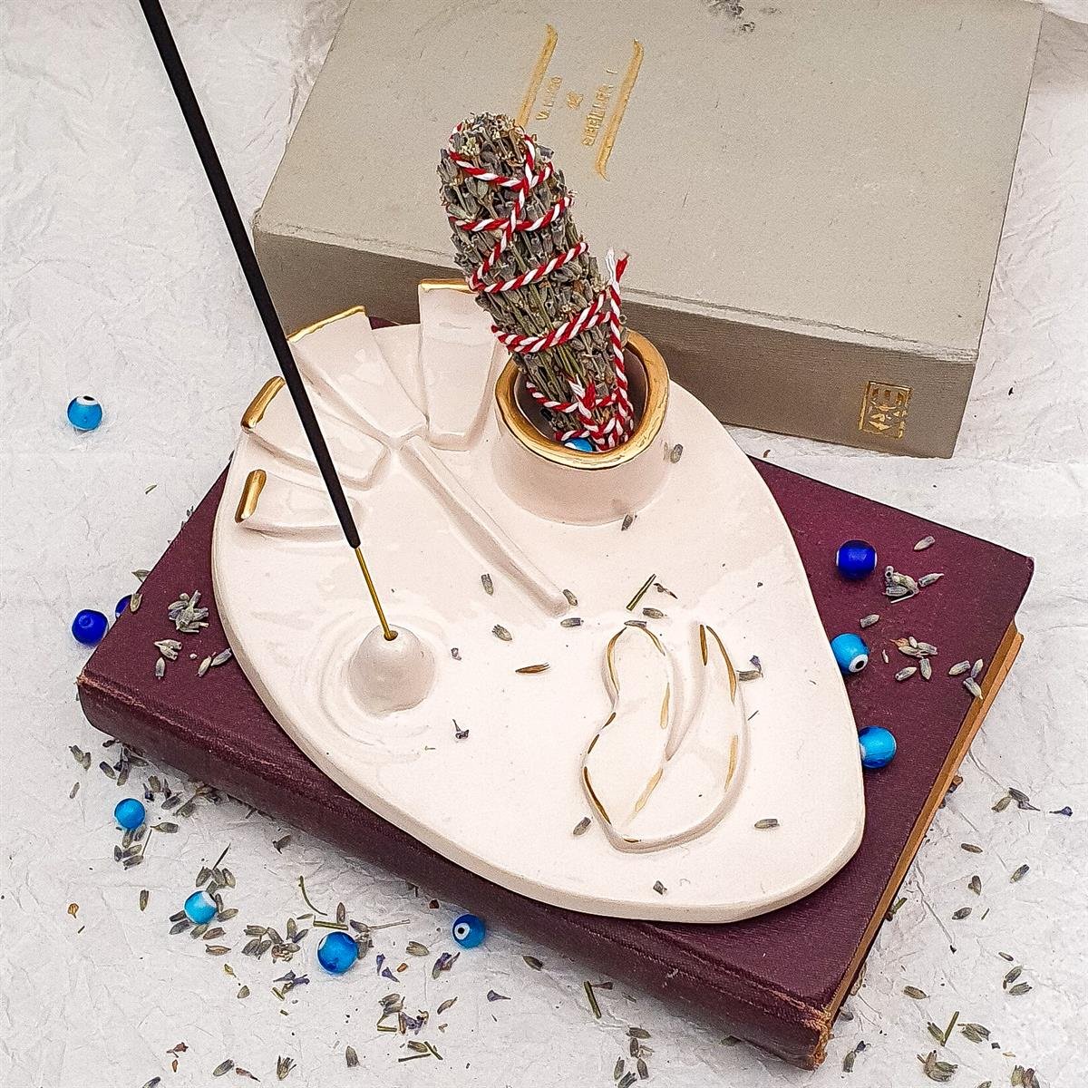 Soyut Suratlı Palo Santo ve Tütsü Tabağı - El Yapımı Seramik