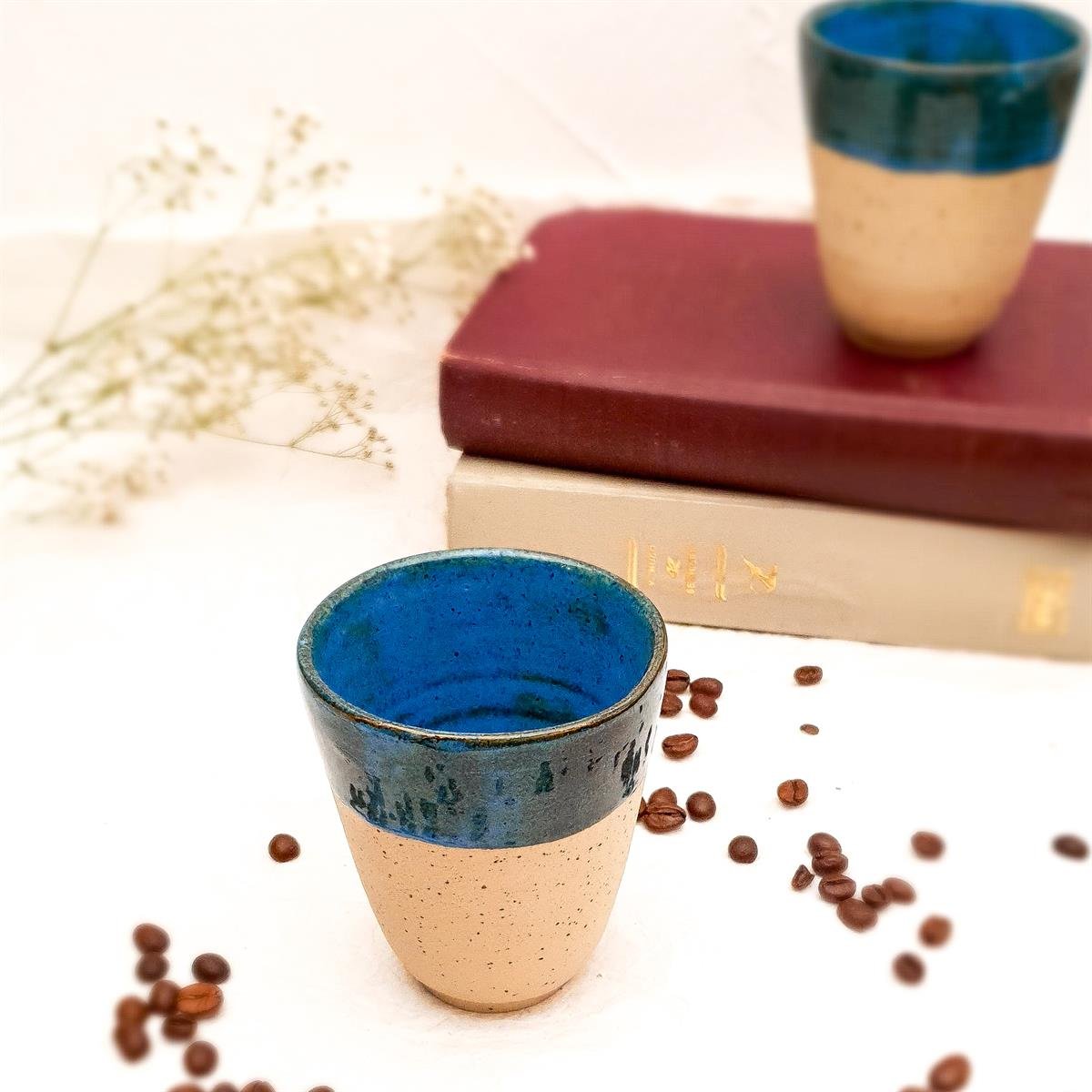 Stoneware Duble Espresso Bardağı - Koyu Renk - El Yapımı Stoneware Seramik - Lacivert