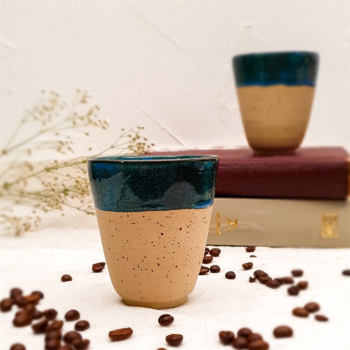 Stoneware Duble Espresso Bardağı - Koyu Renk - El Yapımı Stoneware Seramik - Lacivert