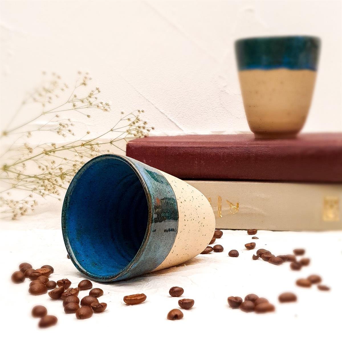 Stoneware Duble Espresso Bardağı - Koyu Renk - El Yapımı Stoneware Seramik - Lacivert