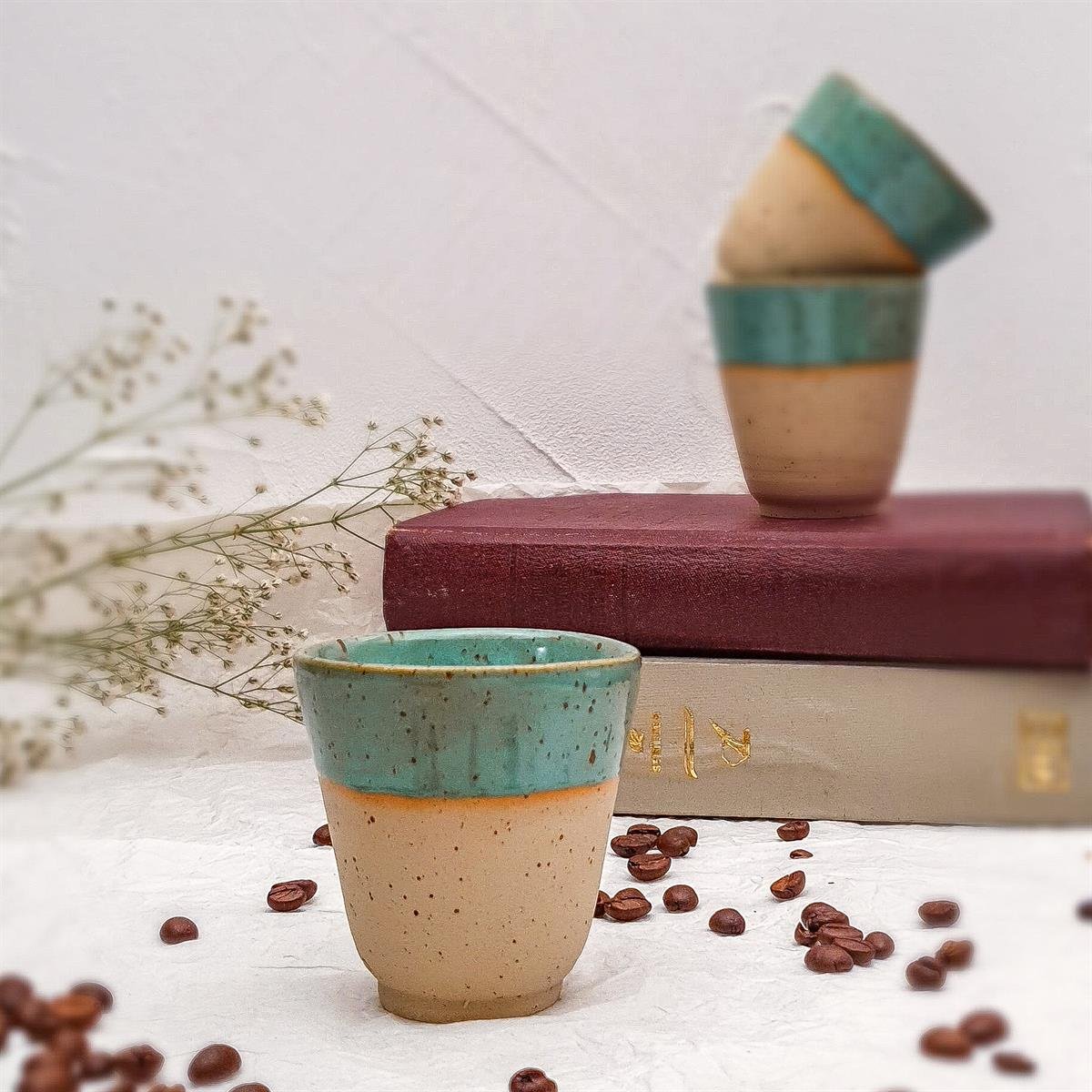 Stoneware Espresso Bardağı - El Yapımı Stoneware Seramik - Yeşil