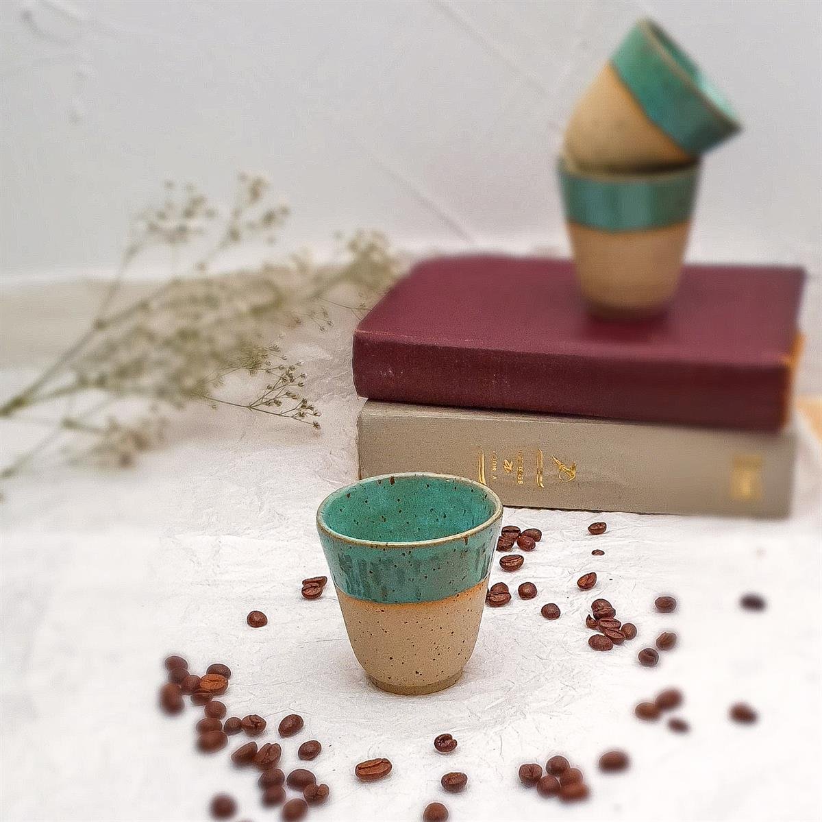 Stoneware Espresso Bardağı - El Yapımı Stoneware Seramik - Yeşil