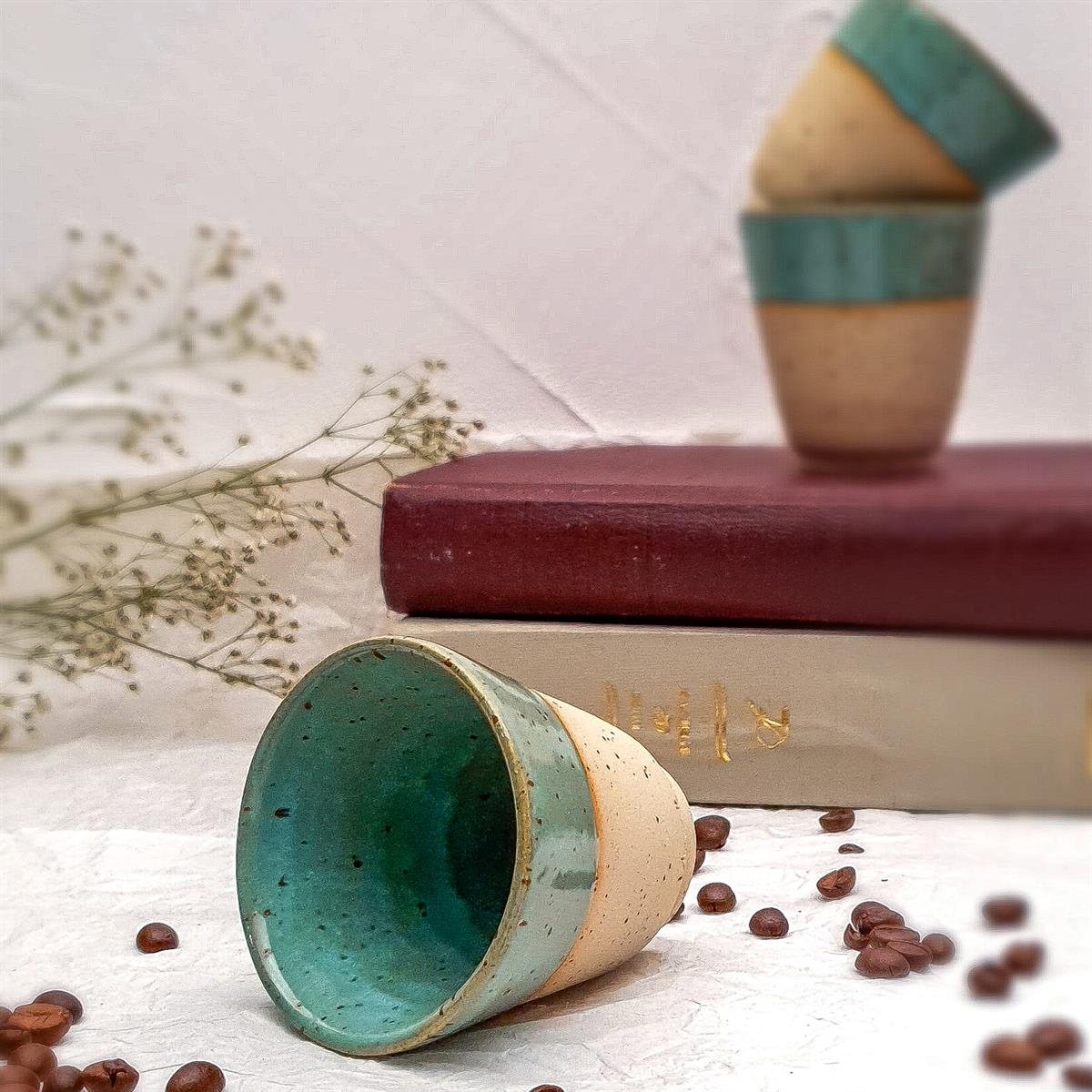 Stoneware Espresso Bardağı - El Yapımı Stoneware Seramik - Yeşil
