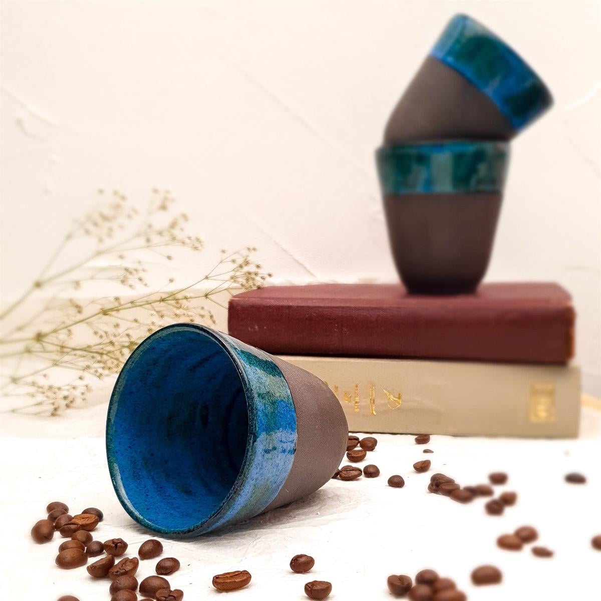 Stoneware Espresso Bardağı - Koyu Renk - El Yapımı Stoneware Seramik - Lacivert
