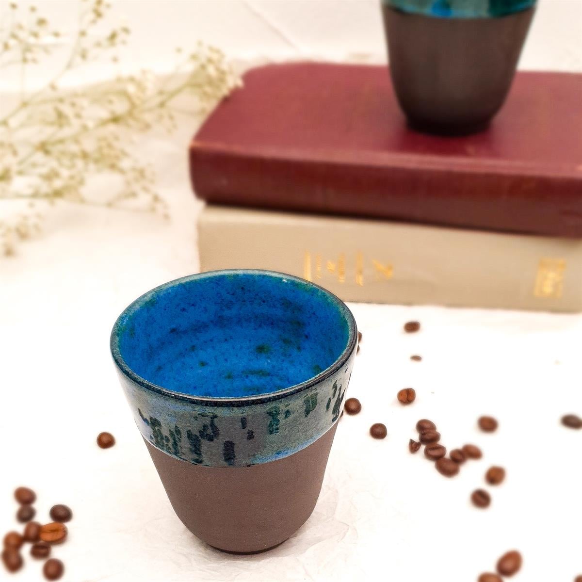 Stoneware Espresso Bardağı - Koyu Renk - El Yapımı Stoneware Seramik - Lacivert