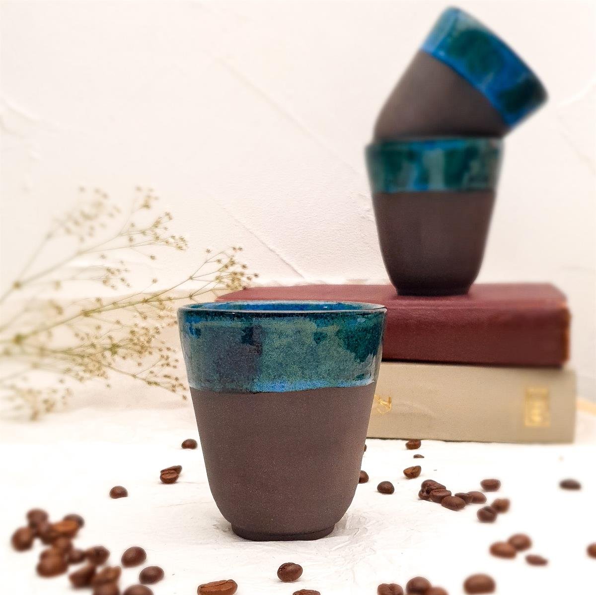 Stoneware Espresso Bardağı - Koyu Renk - El Yapımı Stoneware Seramik - Lacivert