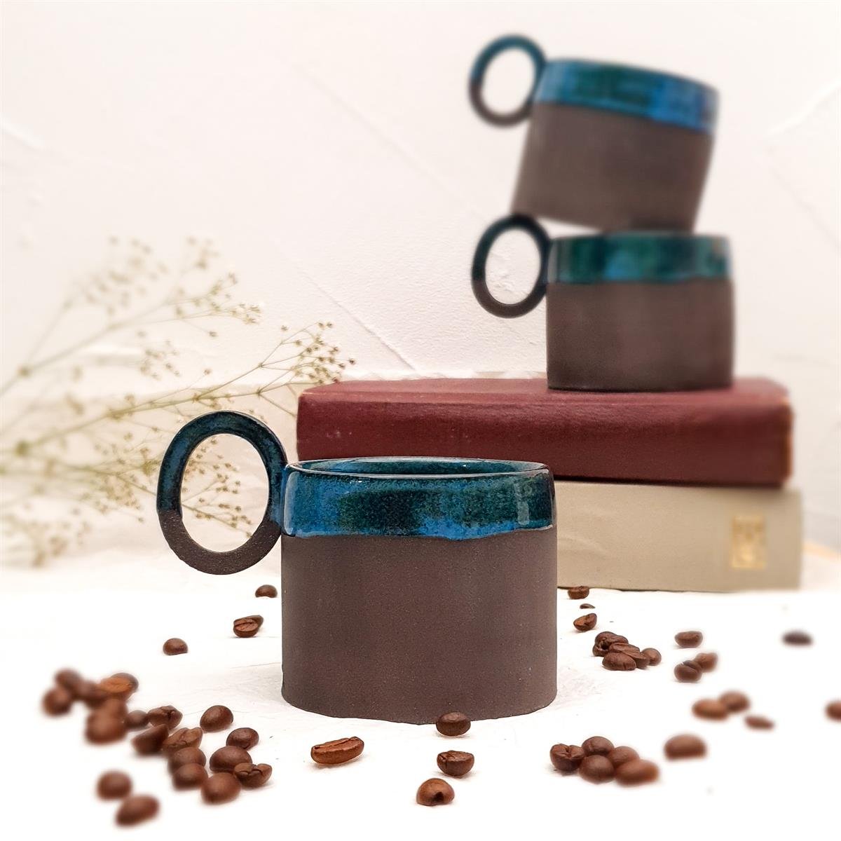 Stoneware Fincan - El Yapımı Stoneware Seramik - Koyu Fon - Gece Mavisi Renk