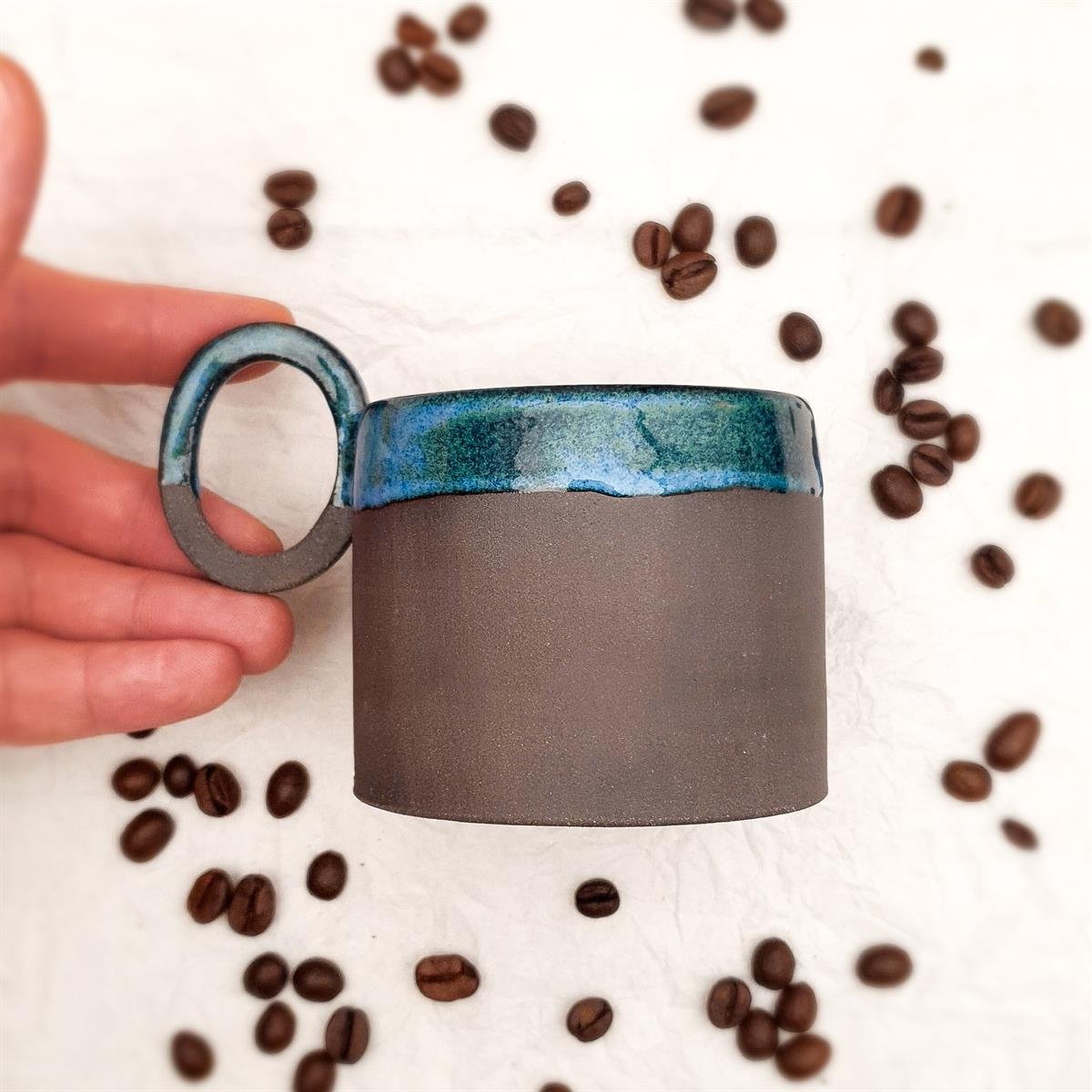 Stoneware Fincan - El Yapımı Stoneware Seramik - Koyu Fon - Gece Mavisi Renk