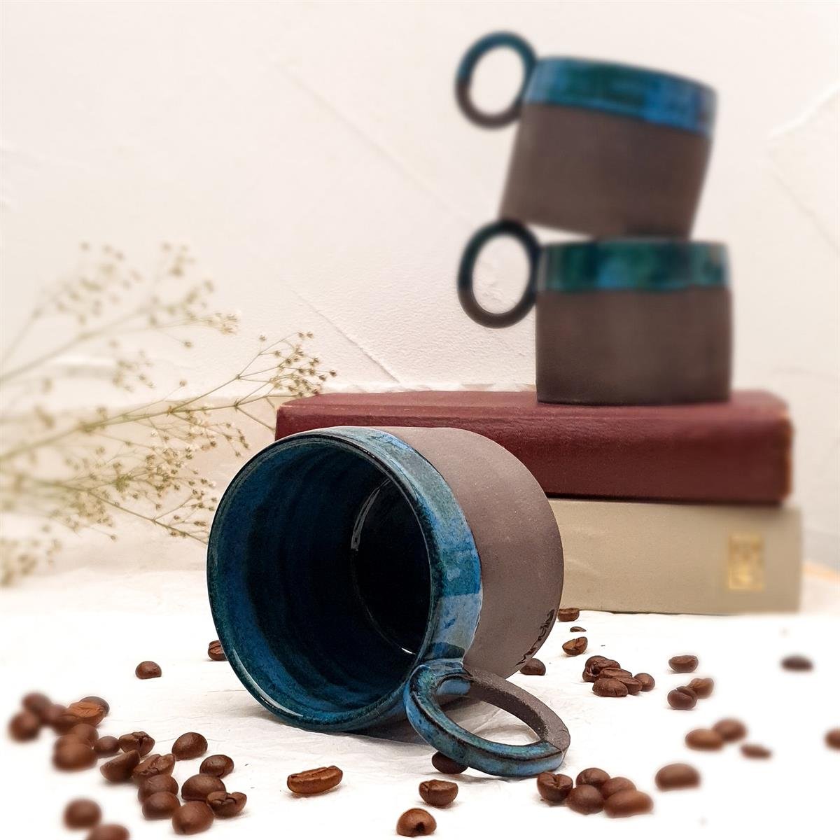 Stoneware Fincan - El Yapımı Stoneware Seramik - Koyu Fon - Gece Mavisi Renk