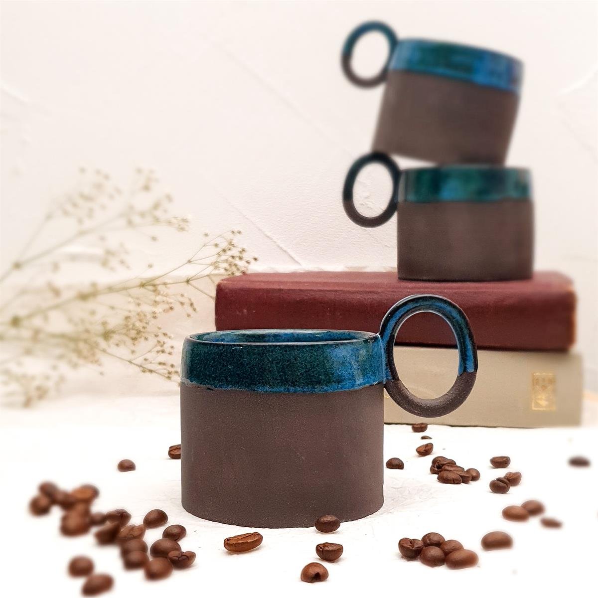 Stoneware Fincan - El Yapımı Stoneware Seramik - Koyu Fon - Gece Mavisi Renk