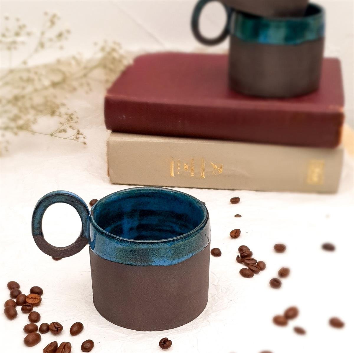 Stoneware Fincan - El Yapımı Stoneware Seramik - Koyu Fon - Gece Mavisi Renk