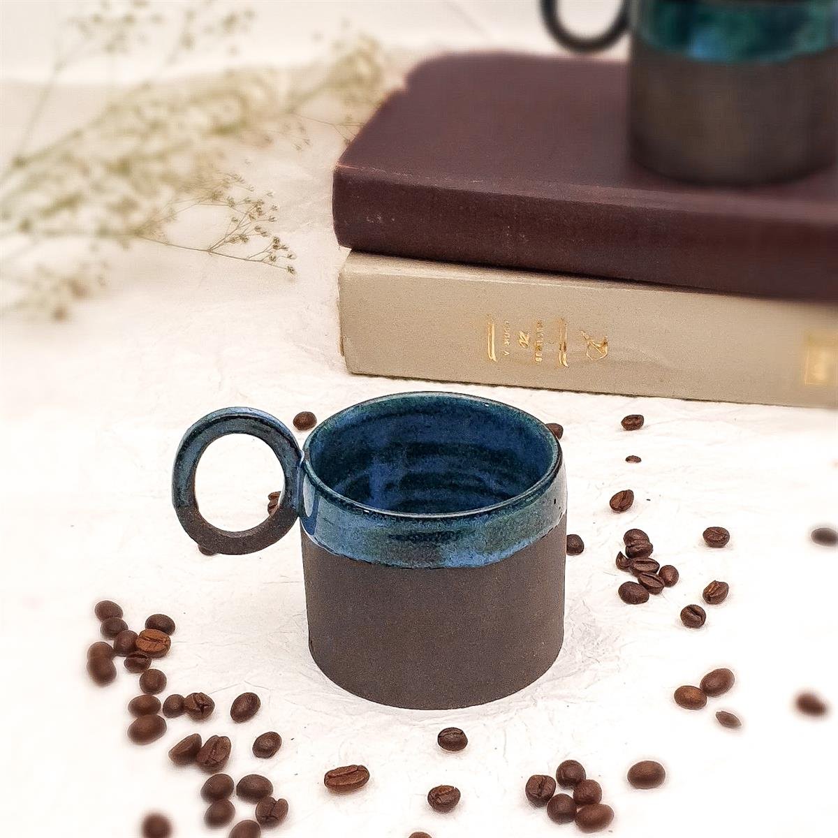 Stoneware Fincan - El Yapımı Stoneware Seramik - Koyu Fon - Gece Mavisi Renk