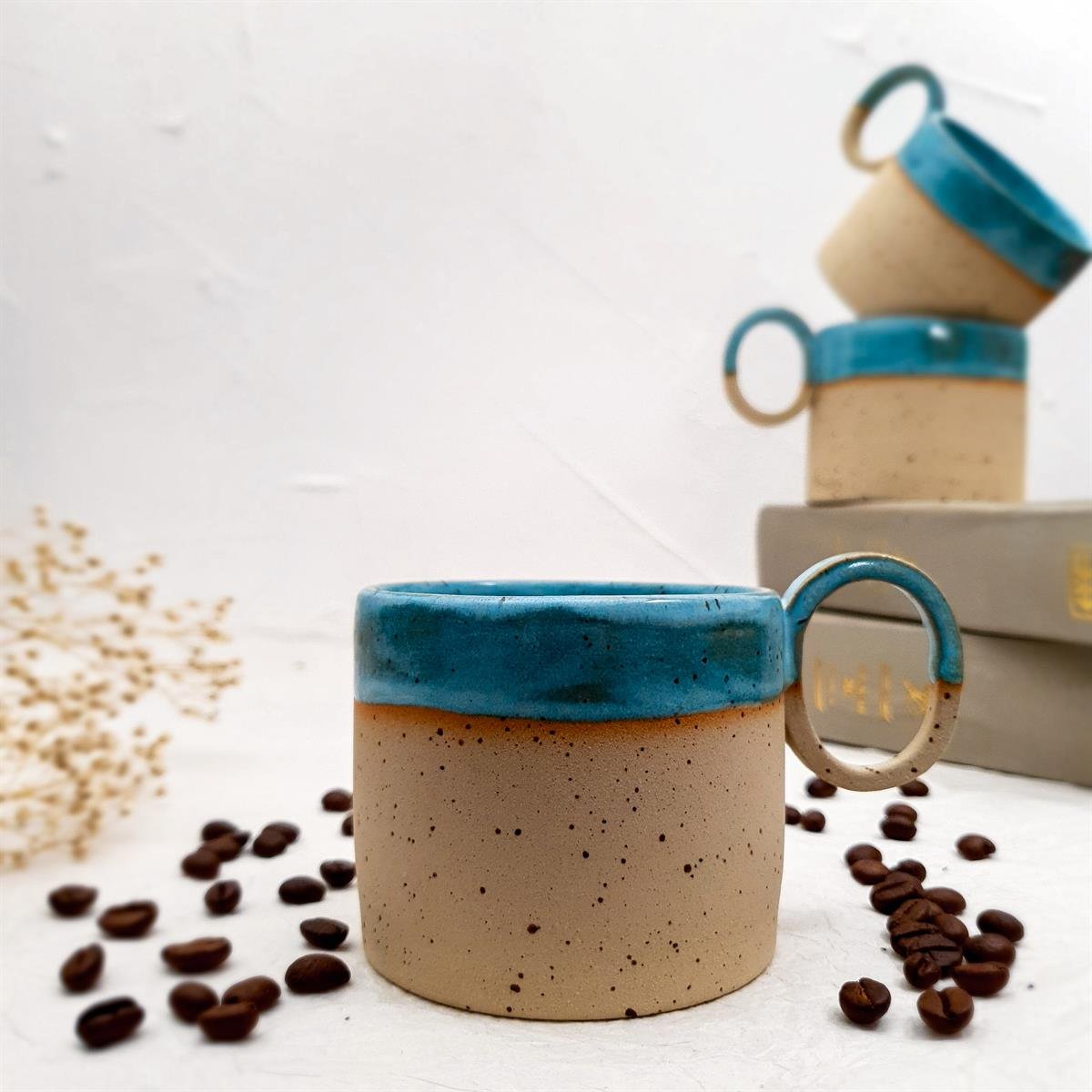 Stoneware Fincan - El Yapımı Stoneware Seramik - Açık Mavi Renk