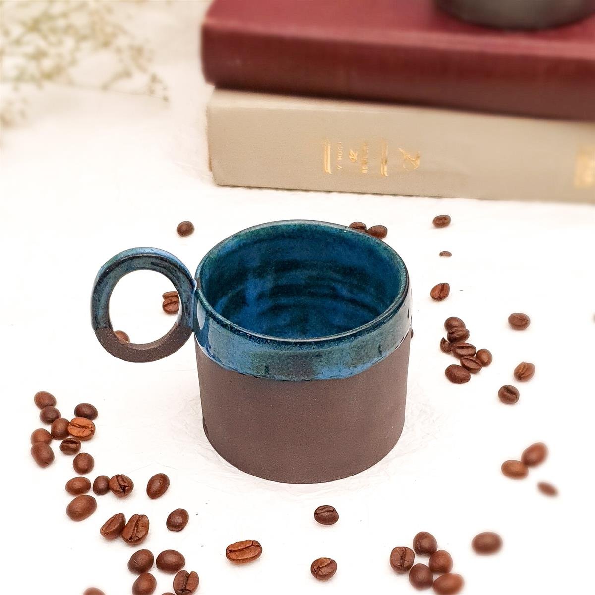 Stoneware Fincan - El Yapımı Stoneware Seramik - Koyu Fon - Gece Mavisi Renk