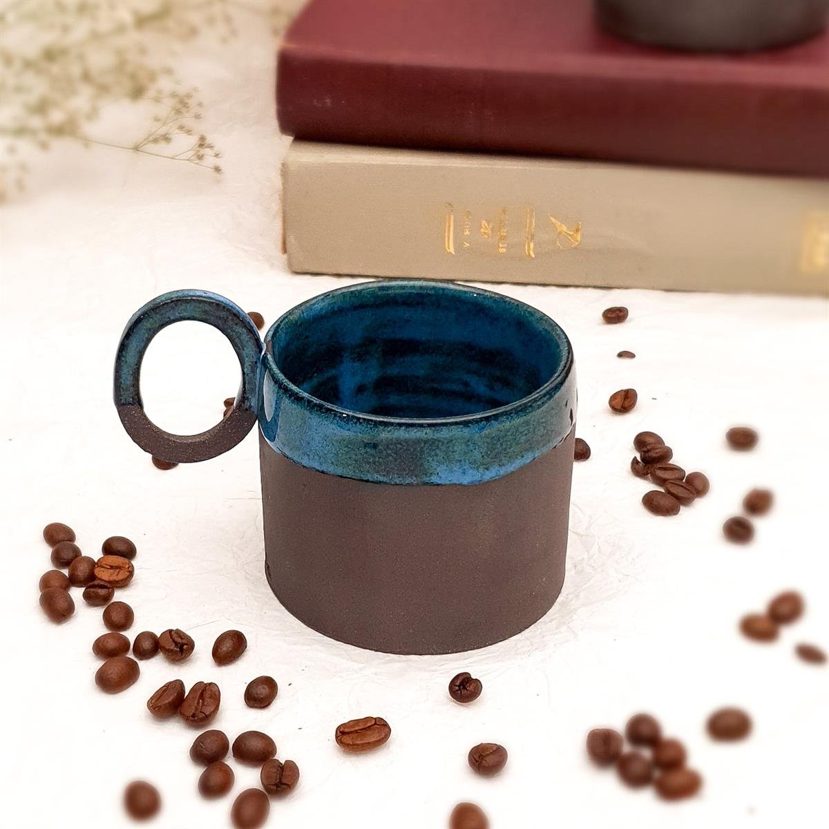 Stoneware Fincan - El Yapımı Stoneware Seramik - Koyu Fon - Gece Mavisi Renk