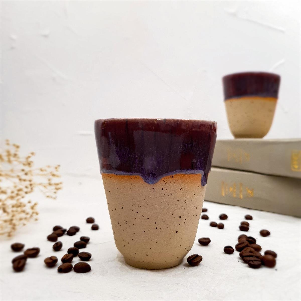 Stoneware Kulpsuz Fincan - El Yapımı Stoneware Seramik - Mürdüm Rengi