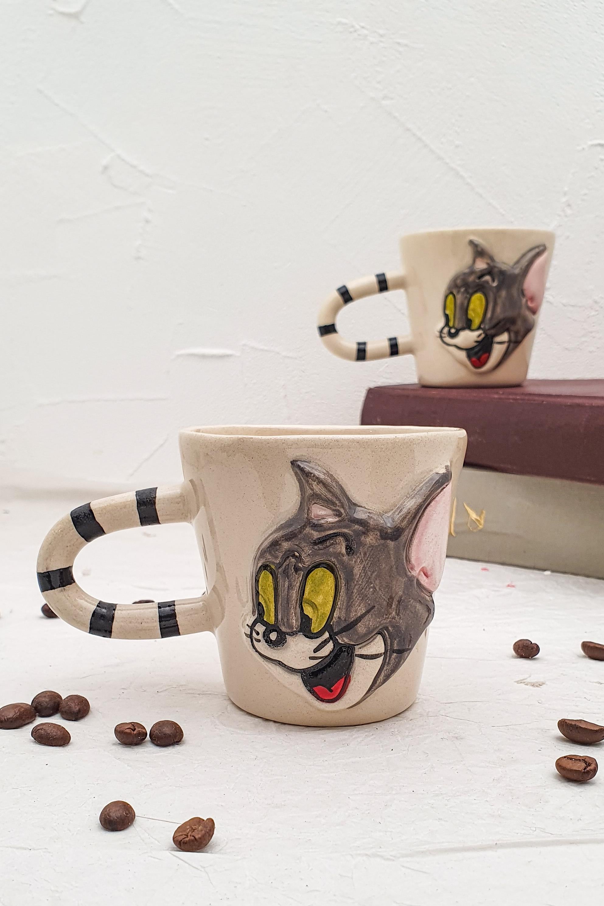 Tom ve Jerry Fincan - Seramik - El Yapımı - Tom Cat