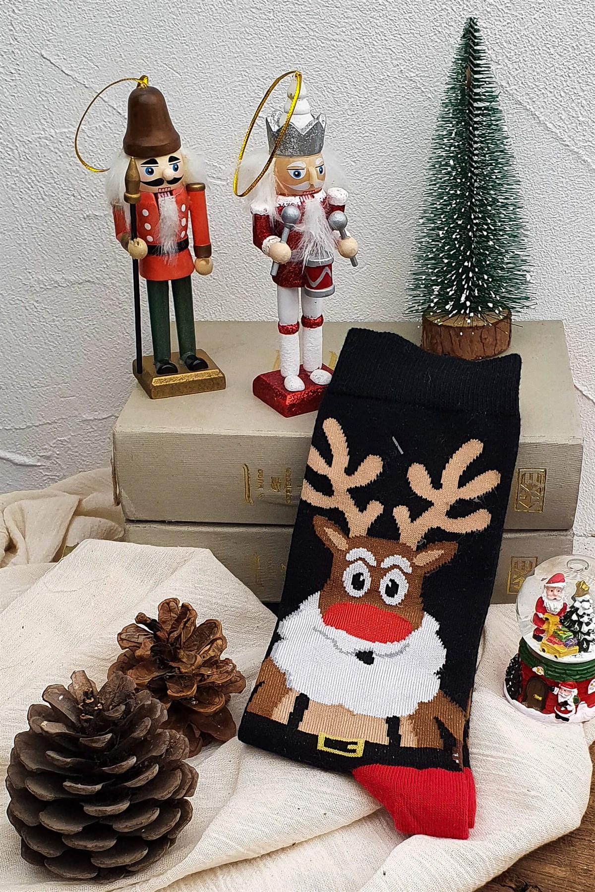 Yılbaşı Çorabı - Noel Baba ve Geyik Desenli